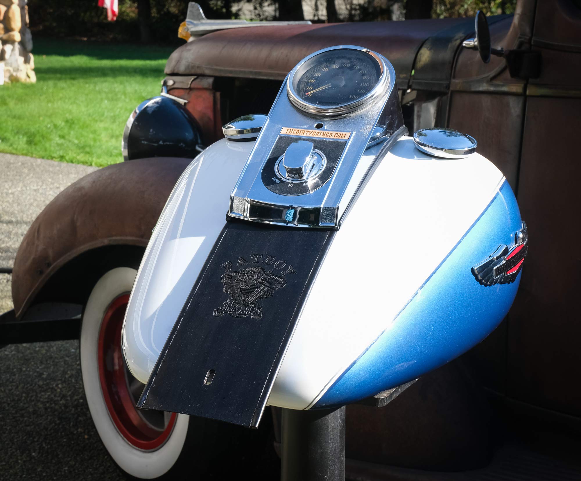 Dirty Gringo Fatboy Custom Leather Gas Tank Panel Bib for Harley Davidson Softail - Premium Motorcycle Accessory for Style & Protection on Rides