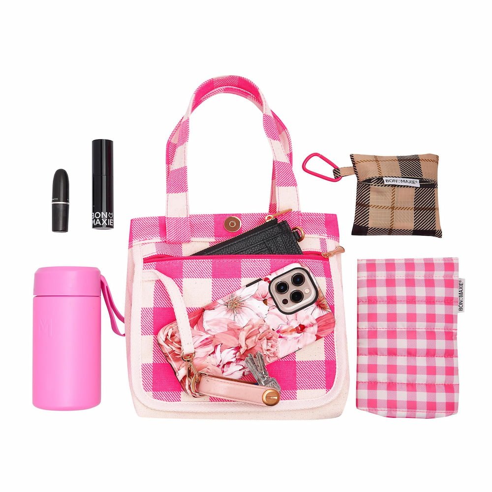 Mini Bonnie Tote Bag - Black Gingham Crossbody Handbag for Women | Stylish & Lightweight Everyday Purse for Work, Shopping & Travel