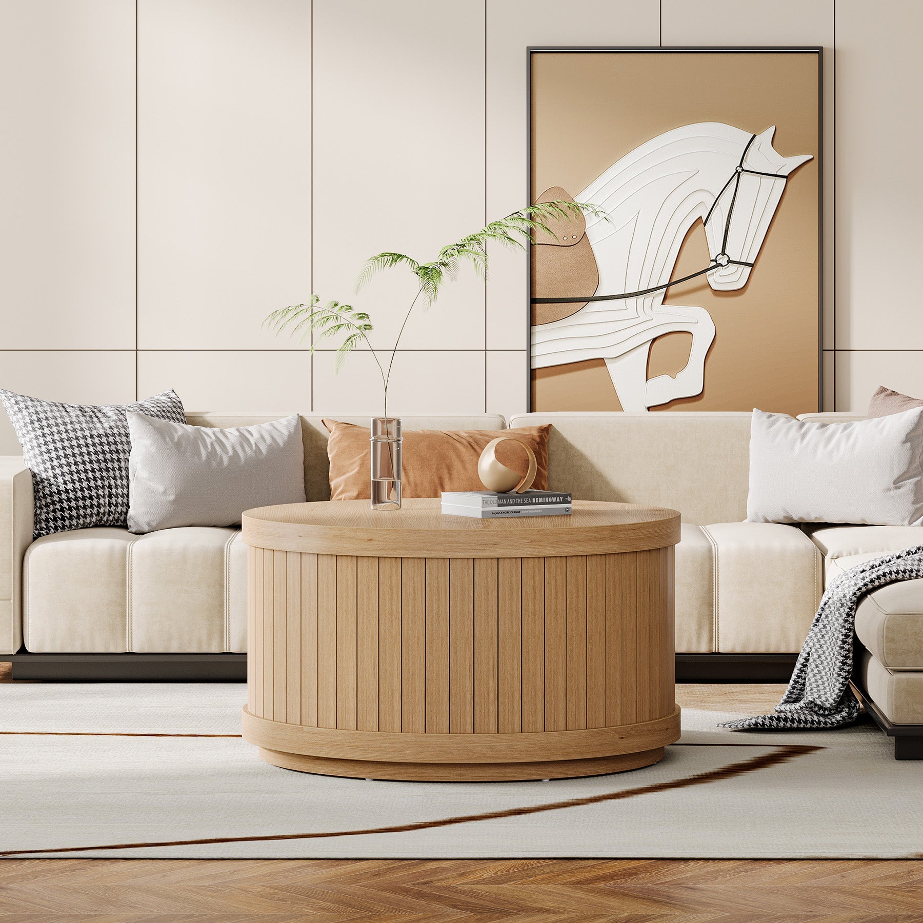 31.5 Inch Round Coffee Table with 2-Tier Storage - Modern Living Room Center Table for Home Decor, Perfect for Small Spaces & Entertaining Guests