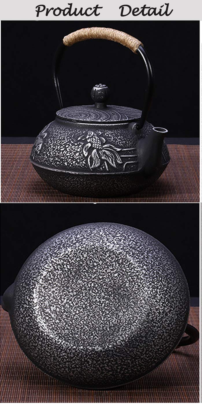 Premium Tetsubin Cast Iron Tea Kettle - Authentic Japanese Fish Pattern Design with Stainless Steel Infuser - 30.4oz Capacity - Perfect for Traditional Tea Ceremonies & Home Brewing