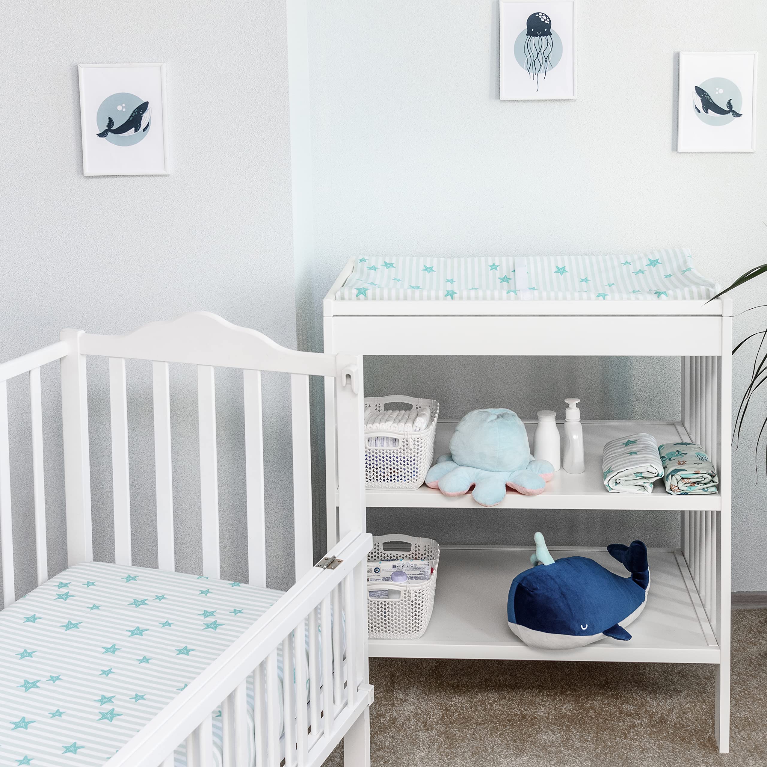 100% Cotton Baby Crib Sheets for Boys & Girls - 2 Pack Nautical Ocean Star Print Crib Bedding Set, Soft Teal & White Nursery Sheets for Infant Bassinet or Toddler Crib | Perfect for Coastal Nursery Decor, Baby Shower Gifts & Newborn Essentials