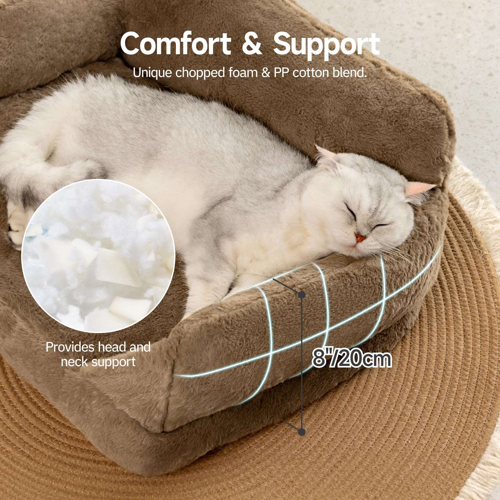 MEWOOFUN Pet Sofa Bed for Small Dogs & Cats - Soft Fluffy Couch with Non-Slip Bottom & Washable Cover - Cozy Indoor Pet Bed for Puppies, Kittens (Brown, Medium) - Perfect for Living Room, Bedroom & Pet Nap Time