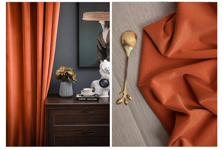 Luxury Plush Velvet Curtains - Peach Orange Blackout Drapes for Living Room & Bedroom - Soft Thermal Insulated Window Treatments for Home Decor