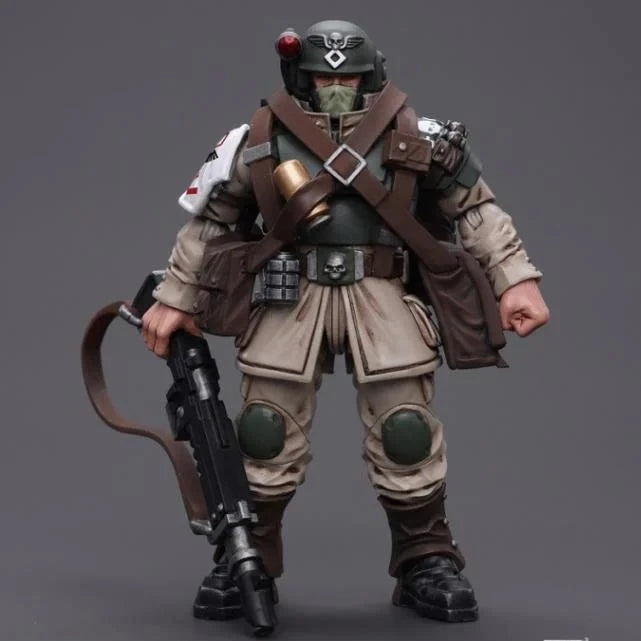 JOYTOY Warhammer 40k Astra Militarum Cadian Command Squad Veteran with Medi-Pack - 28mm Scale Miniature for Tabletop Wargaming & Collecting