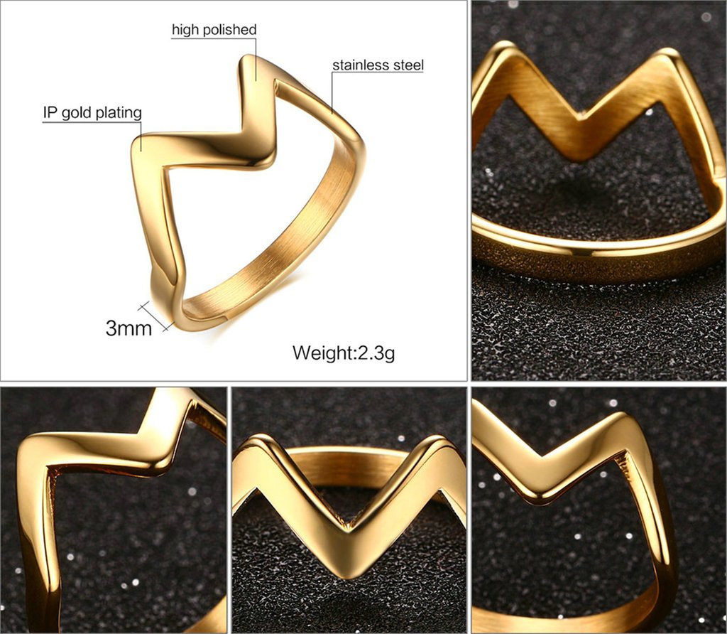 Gold Plated Stainless Steel M-Shape Wedding Band Rings for Men & Women - Elegant Unisex Design for Engagement, Anniversary & Everyday Wear