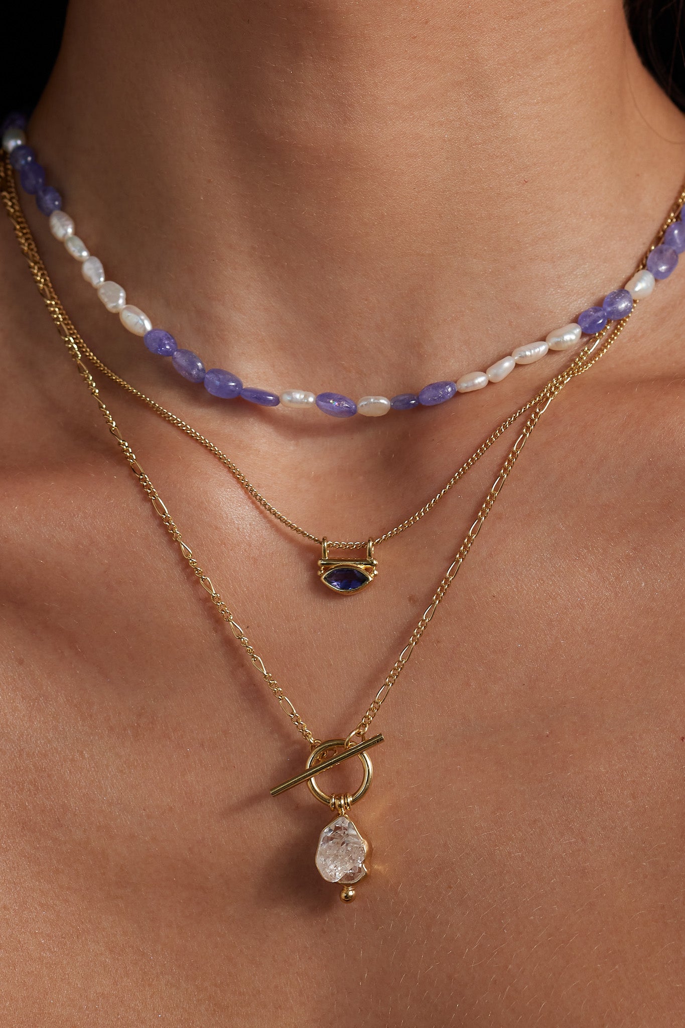 Exquisite Tanzanite & Pearl Gold Beaded Necklace for Women | Elegant Jewelry Gift for Birthday, Anniversary & Special Occasions | Perfect for Evening Parties, Weddings & Date Nights