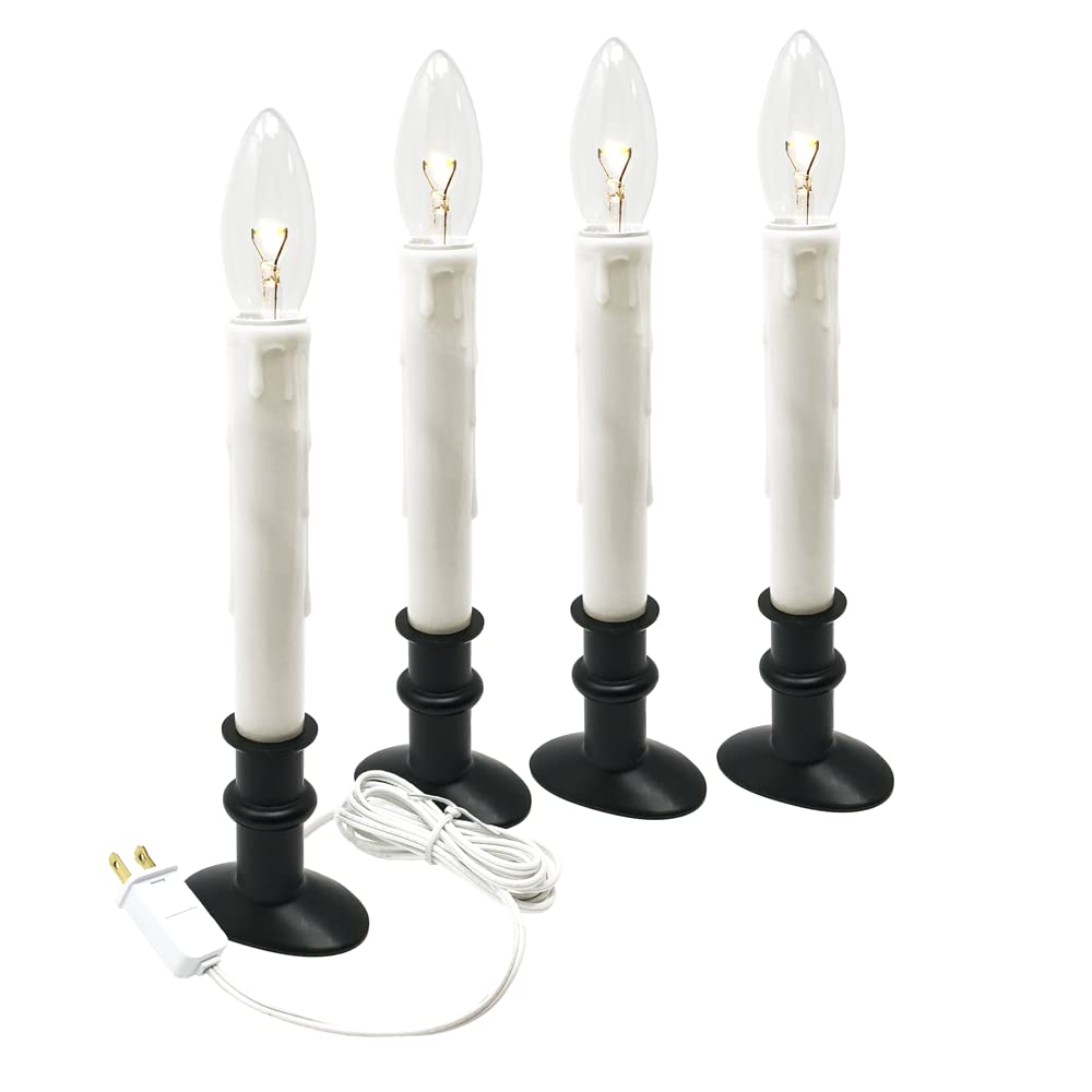 612 Vermont Electric LED Window Candles with Clear Bulb - Set of 4, Auto Timer, Slim Metal Base in Antique Bronze (VT-9133-OW-R4 Matte Onyx) - Perfect for Holiday Decor, Christmas Windows, and Year-Round Home Ambiance