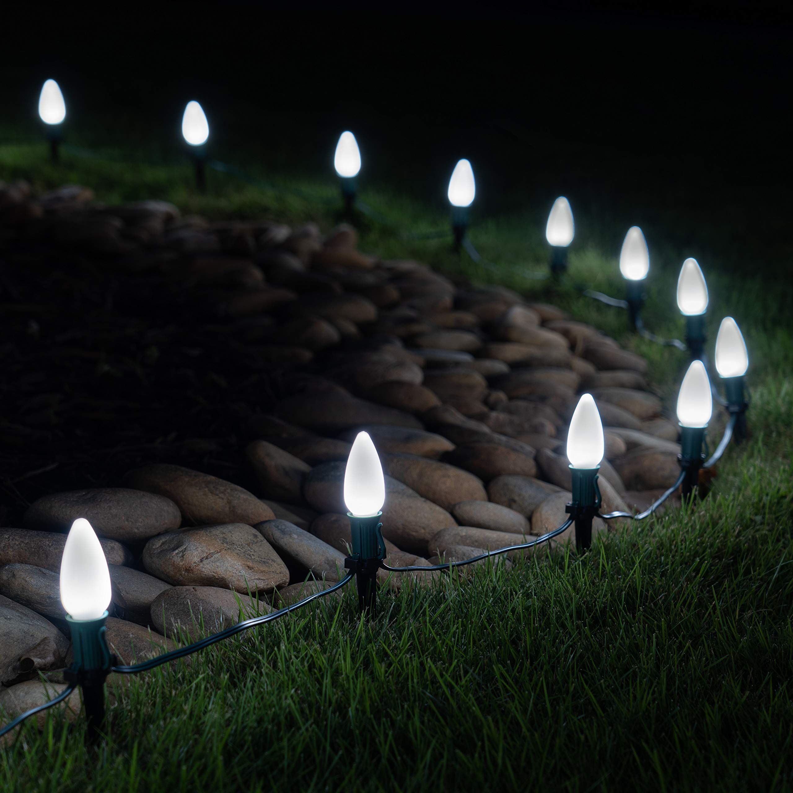 Wintergreen Lighting 25ft OptiCore LED Cool White Smooth/Opaque Pathway Christmas Lights - C9 Outdoor White Holiday String Lights with 4.5