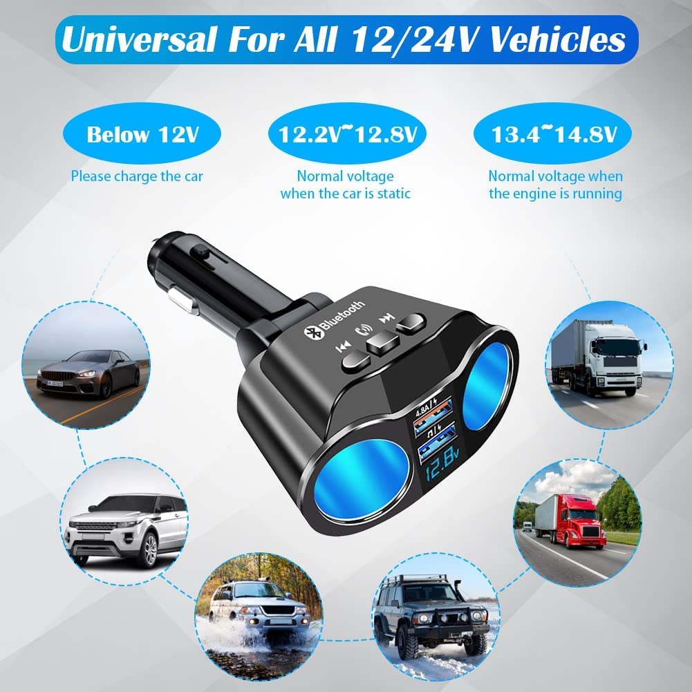 Bluetooth FM Transmitter for Car with Dual USB Charger - Power IQ 3.0 Fast Charging, Wireless Music Player & Hands-Free Calling Kit - Perfect for Road Trips & Commuting