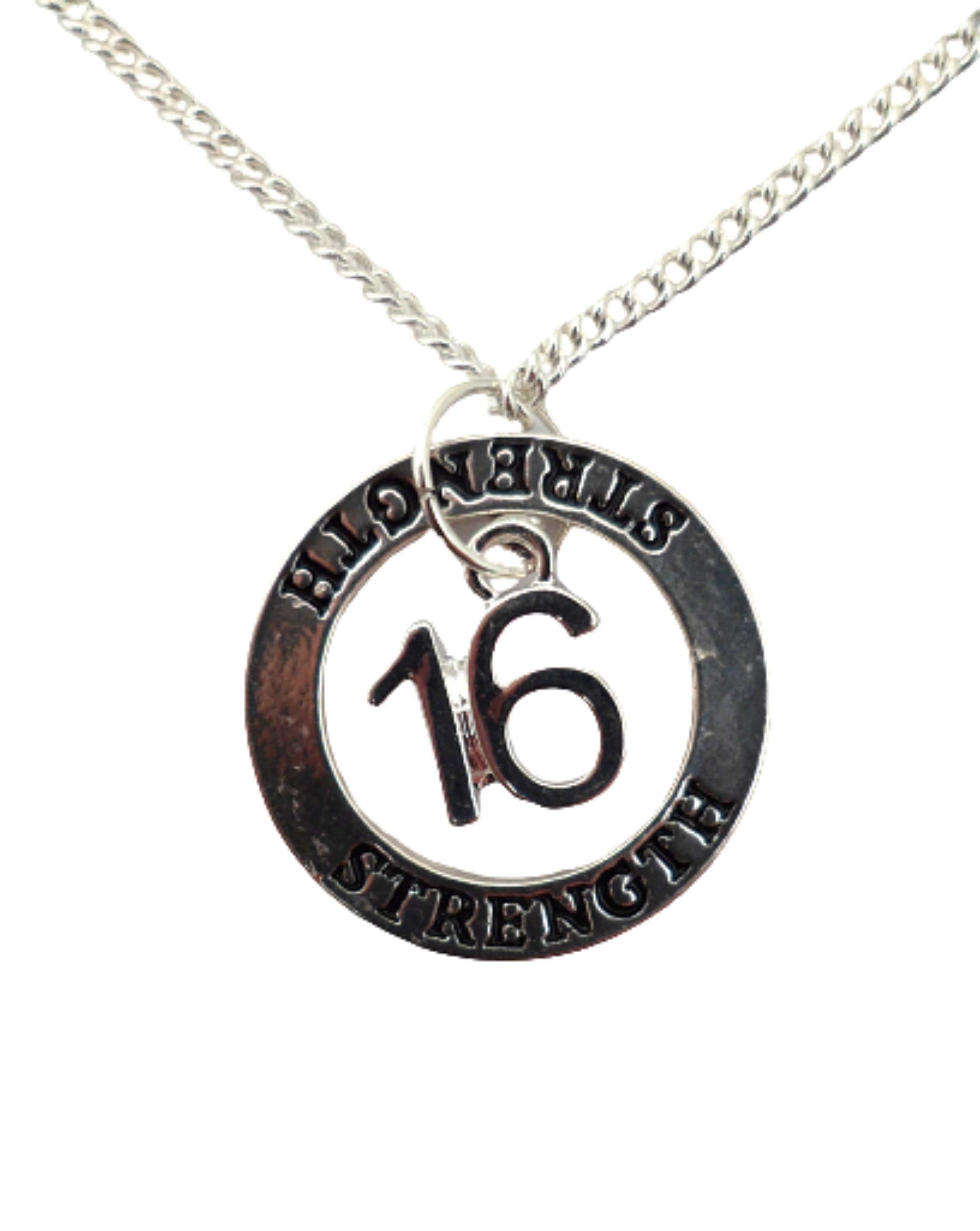 16 Silver Plated Charm Necklace for Birthday & Anniversary - Strength Circle Gift