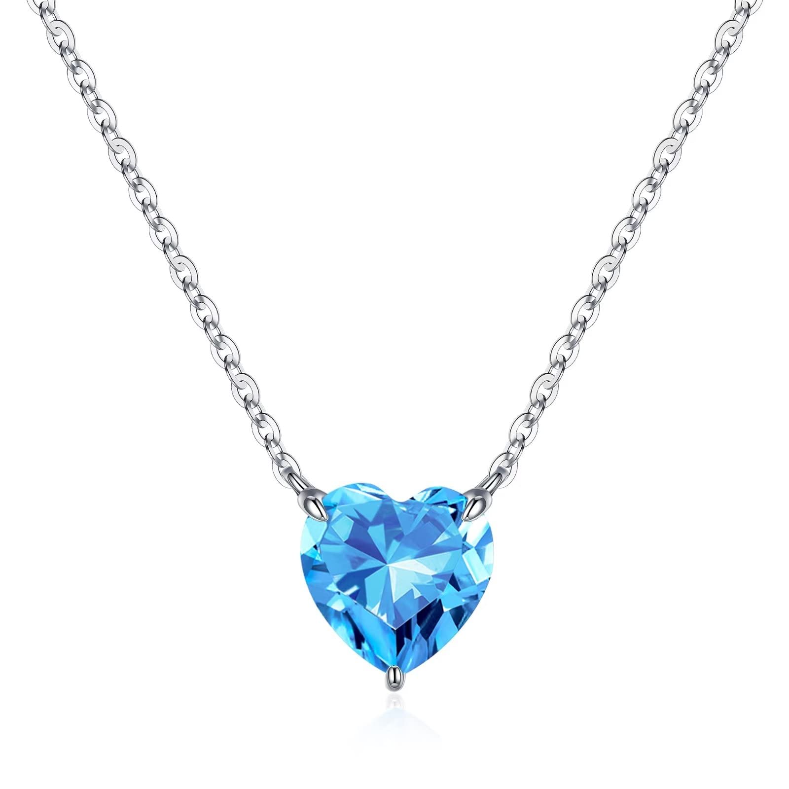 Heart Birthstone Pendant Necklace for Women - S925 Sterling Silver Forever Love Necklace with Birthstone - Perfect Anniversary, Christmas, Valentine's Day, Mother's Day & Birthday Gift for Women, Mom, Sister - Elegant Jewelry for Daily Wear & Special Occasions