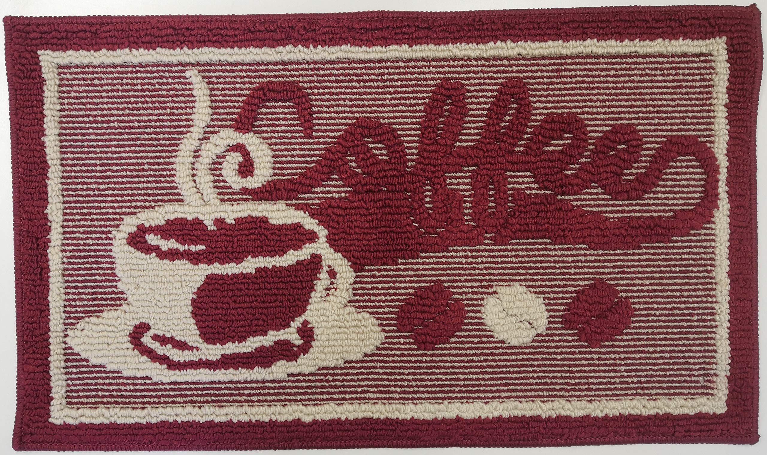 Non-Slip Absorbent Kitchen Rug Mat - Red Coffee Design Anti-Skid Floor Mat for Kitchen, Bathroom & Entryway, 18