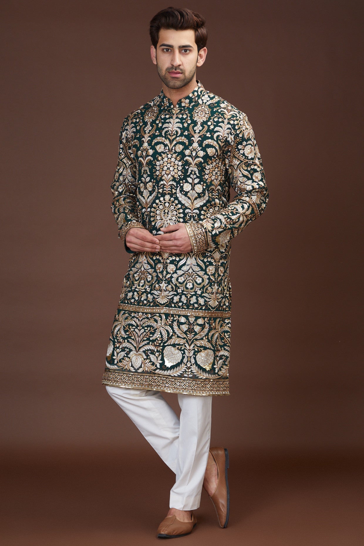 Mehandi Green Royal Kurta - Traditional Indian Embroidered Tunic for Women - Perfect for Festivals, Weddings & Cultural Events