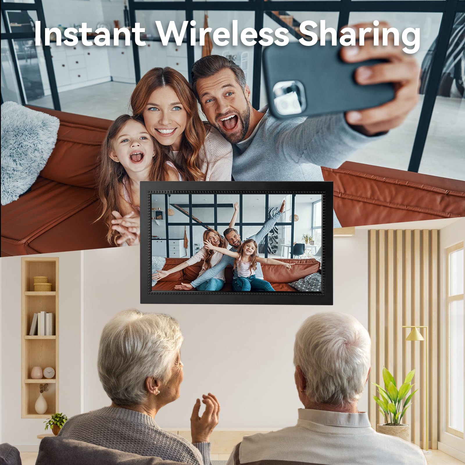 FRAMEO 15.6 Inch Large Digital Photo Frame with 32GB Storage - 1920x1080P FHD IPS Touch Screen, WiFi Smart Digital Picture Frame - Easy Setup & Free App for Photo/Video Sharing - Perfect for Home Decor, Office Display & Gift Giving