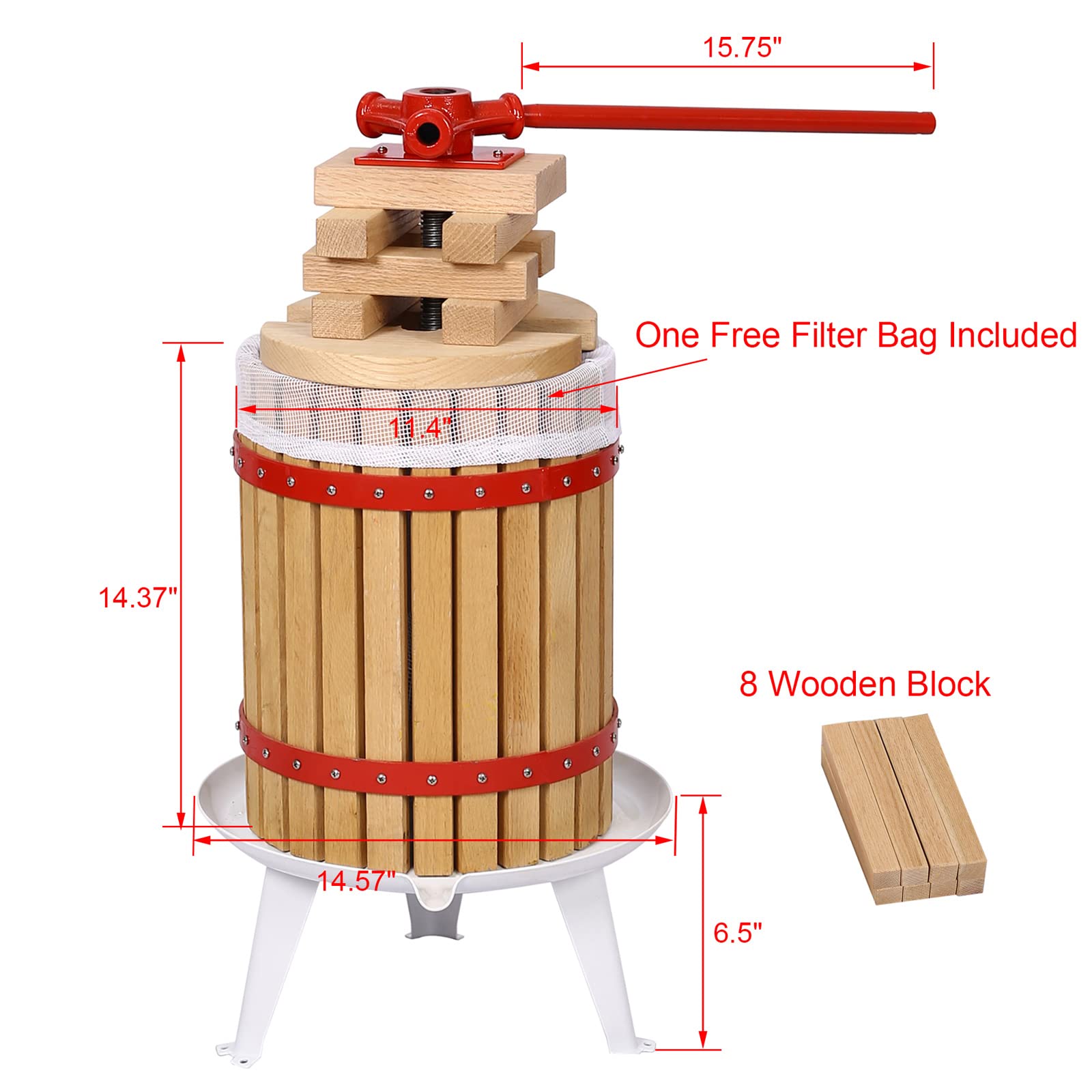 4.8 Gallon Manual Fruit Wine Press for Apples, Grapes & Berries - Stainless Steel Cider & Juice Maker for Home Brewing, Winemaking & DIY Beverages - Perfect for Fresh Apple Cider, Homemade Wine & Fruit Juice Extraction