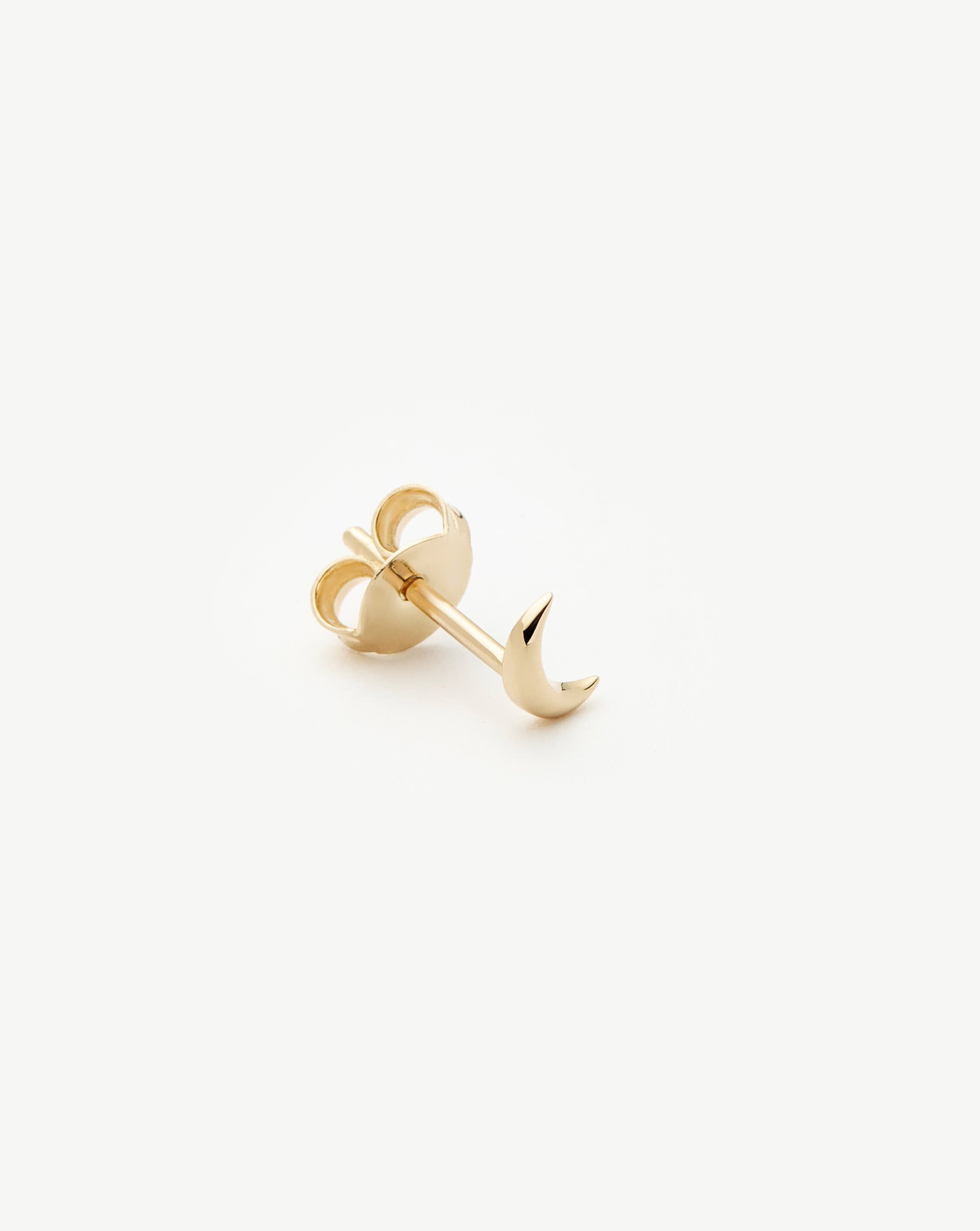 14K Solid Gold Single Stud Earrings for Women - Minimalist Fine Moon Stud Earrings | Perfect for Everyday Wear, Date Night & Gifts