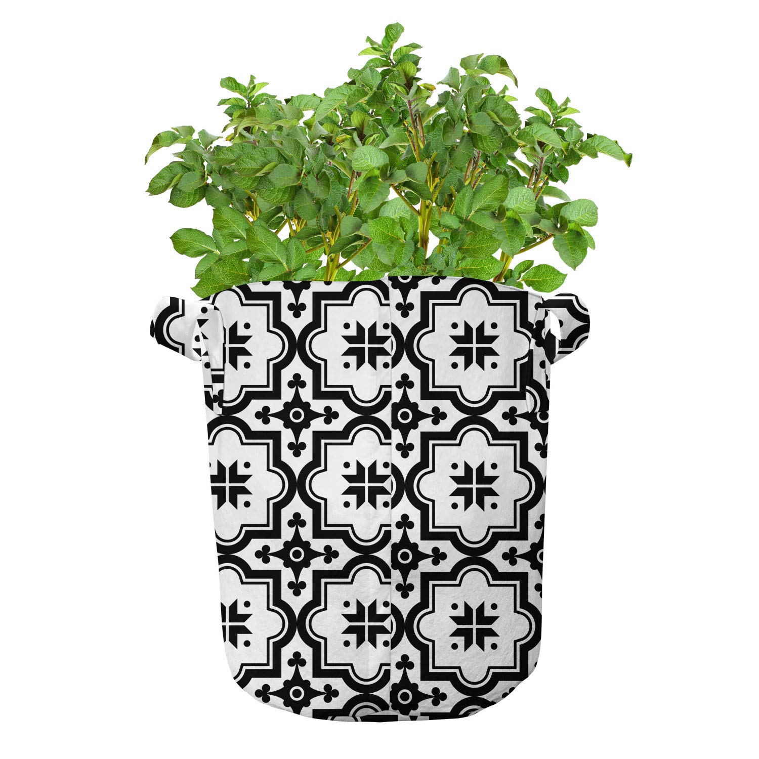 Ambesonne 5-Pack Heavy Duty 7 Gallon Moroccan Grow Bags - Monochrome Tile Pattern Fabric Plant Pots with Handles for Indoor/Outdoor Gardening - Perfect for Vegetables, Herbs, Flowers & Urban Balcony Gardens