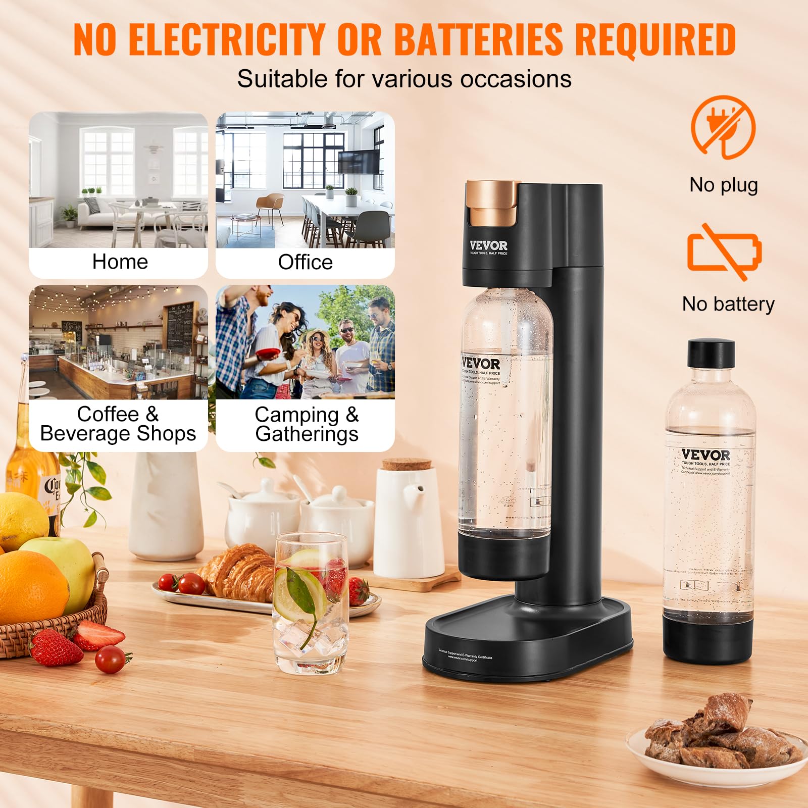 VEVOR Sparkling Water Maker Machine - Home Soda Carbonation Kit with 2 BPA-Free 1L PET Bottles | Compatible with 60L CO2 Cylinders (Not Included) | Perfect for Homemade Seltzer, Cocktails & Healthy Hydration