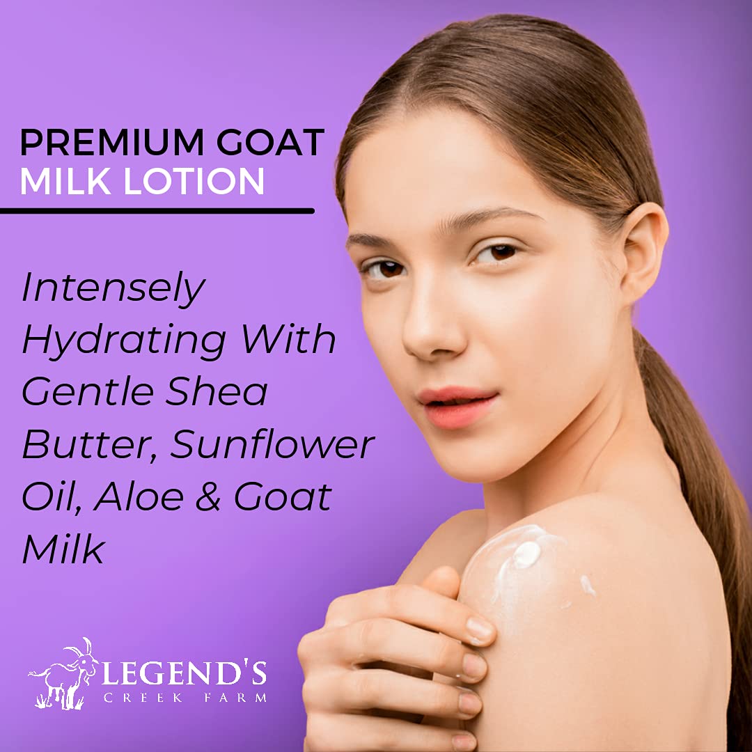 Legend's Creek Farm Goat Milk Lotion - Natural Moisturizing Body Lotion for Dry Skin, Hands & Face - 9 oz Hydrating Cream with Shea Butter, Sunflower Oil & Aloe Vera - Handmade in USA - Perfect for Daily Skincare, After Shower & Winter Dryness Relief