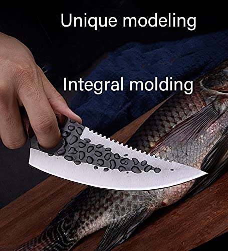 Viking Forged High Carbon Steel Boning Knife - Serbian Jagged Fish Scale Design - Professional Butcher & Kitchen Knife Set for Meat Cutting, Fish Filleting & Cooking | BY ZZYY | Perfect for Home Chefs, BBQ Enthusiasts & Professional Kitchens
