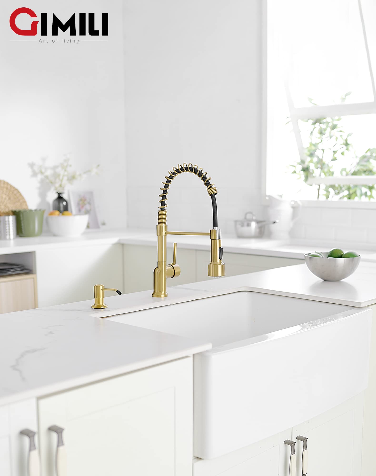 GIMILI Brushed Gold Kitchen Faucet with Pull Down Sprayer & LED Light for Modern Kitchens