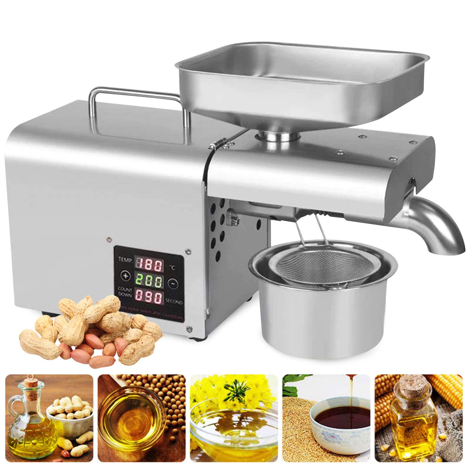 Stainless Steel Automatic Oil Press Machine 110V - Cold/Hot Press for Nuts, Seeds & Grains (3-6KG/h) | Perfect for Home Use, DIY Oil Extraction & Healthy Cooking