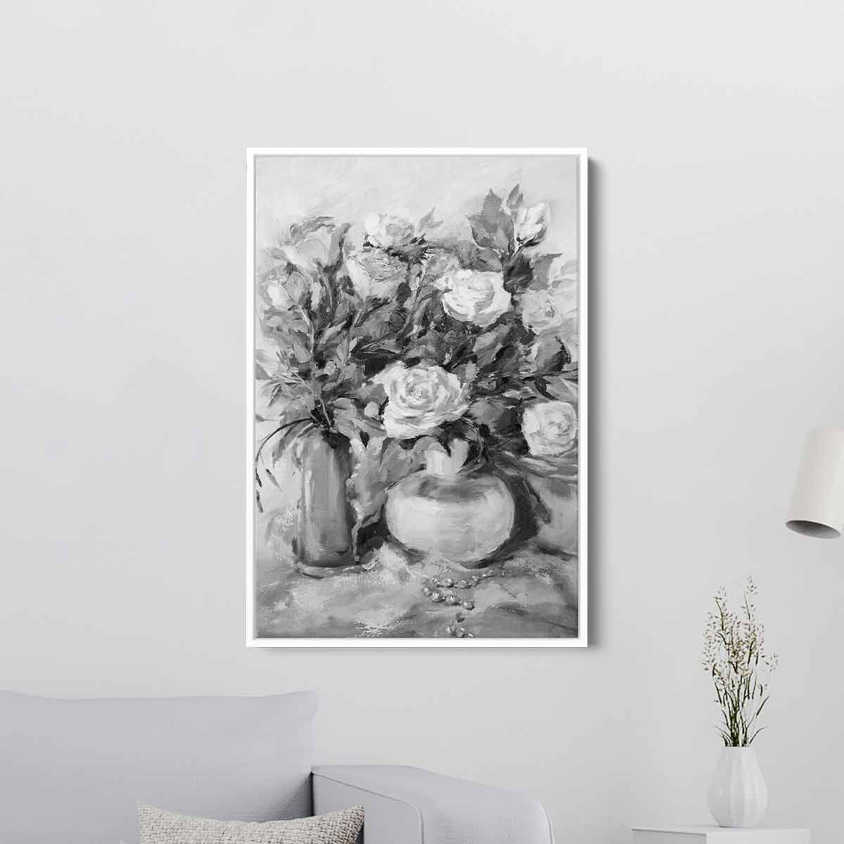 Grey Abstract Roses Wall Art Canvas Print - Modern Home Decor for Living Room, Bedroom & Office - 4091