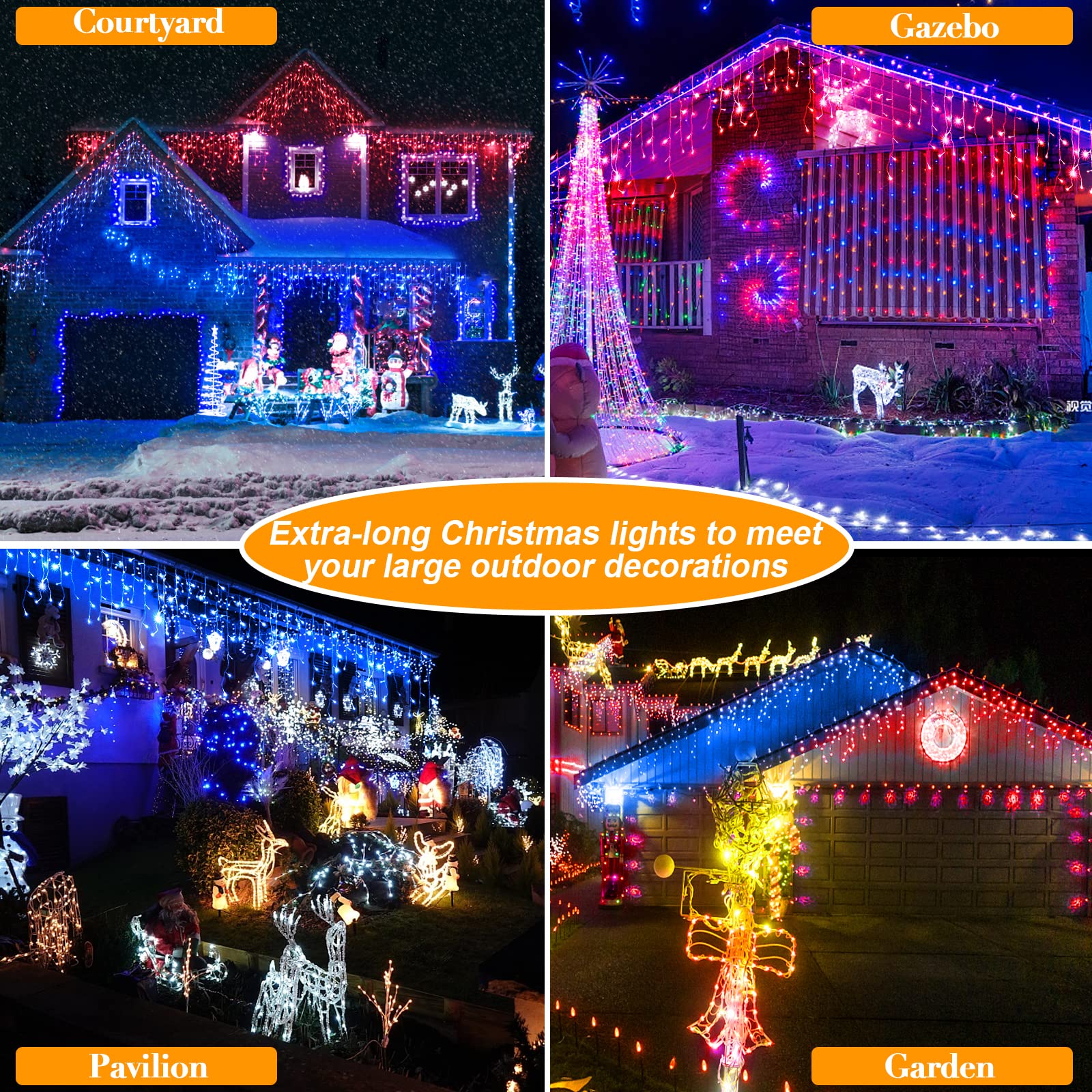 JXLEDAYY 65 FT 640 LED Christmas Lights Outdoor Waterproof String Lights with Memory Timer - Red and Blue Fairy Lights for Holiday, Wedding, Party, Garden, and Home Decor