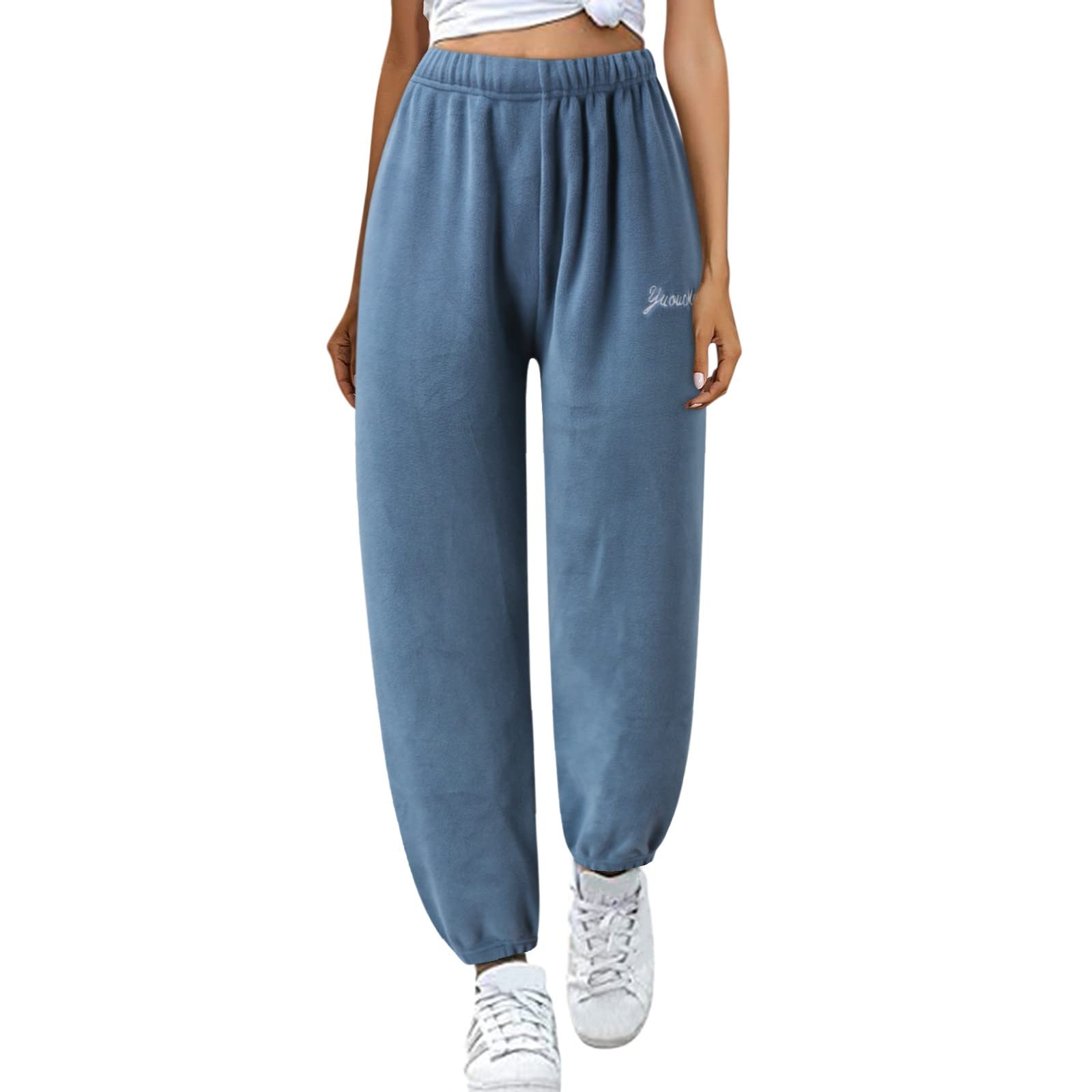 Women's Stretchy Black Casual Pants - Winter Warm Thick Soft Solid Trousers for Homewear & Lounge | Perfect for Work, Travel & Everyday Comfort
