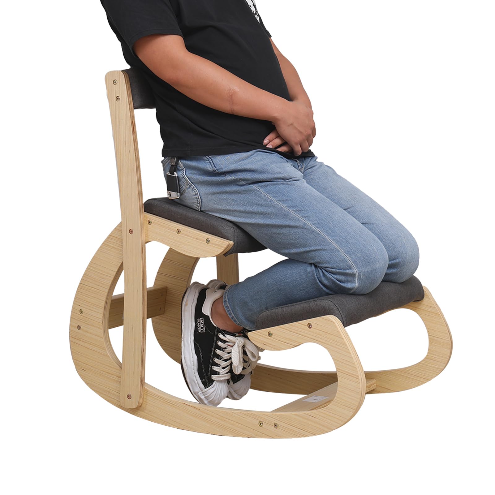 Ergonomic Kneeling Chair - Adjustable Rocking Office Chair with Back Support for Home & Desk, Wooden Kneeling Stool for Better Posture | Perfect for Home Office, Meditation & Back Pain Relief