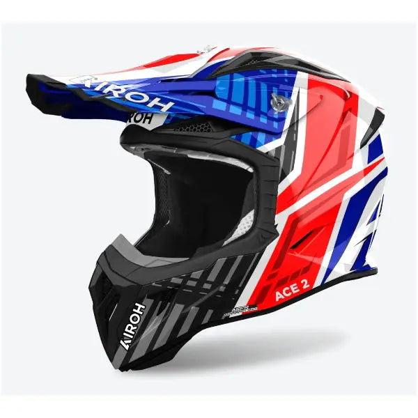 Airoh Aviator Ace 2 Motorcycle Helmet - Glossy Blue & Red - DOT & ECE Certified - Lightweight & Comfortable for Street Riding, Racing & Urban Commuting