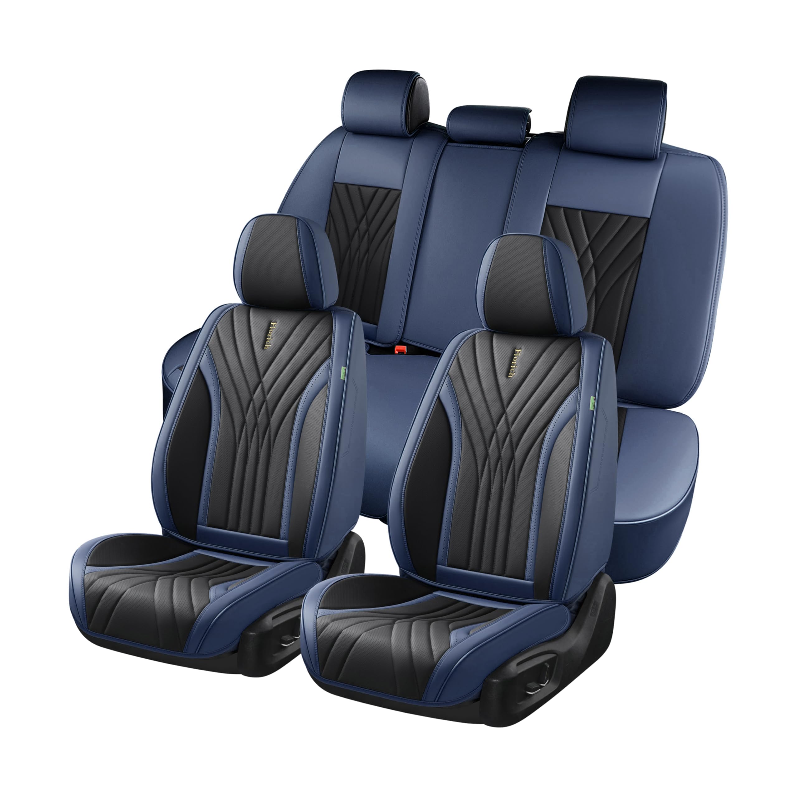 FLORICH Waterproof Car Seat Covers Full Set (5 Seats) - Premium Leather Seat Protectors for Cars, SUVs & Trucks in Black & Blue | Perfect for Daily Commutes, Road Trips & Family Protection