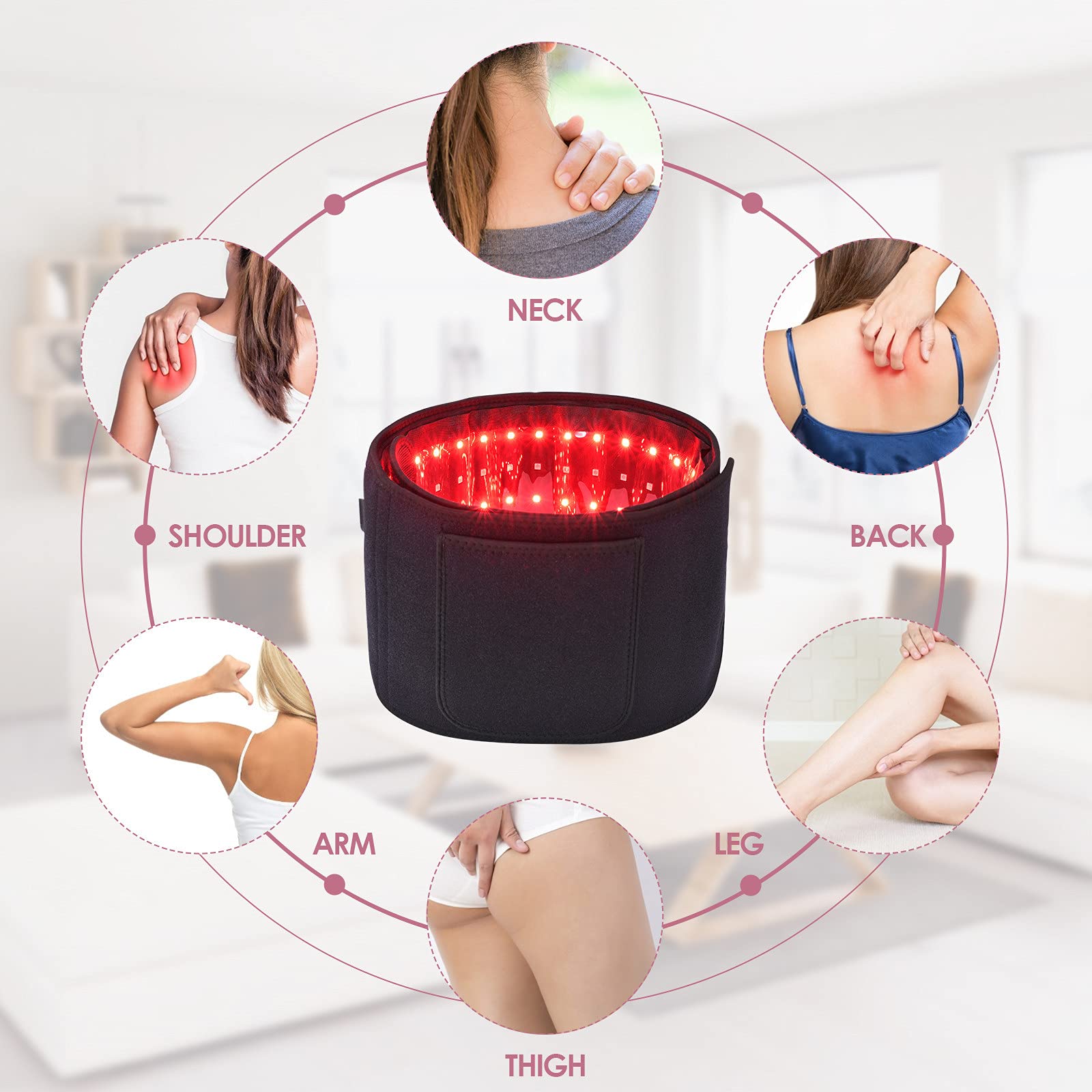 Red Infrared Light Therapy Device - 660nm LED & 850nm Near-Infrared Pain Relief Belt for Waist & Body | Portable Home Use for Muscle Recovery, Joint Pain, and Skin Rejuvenation