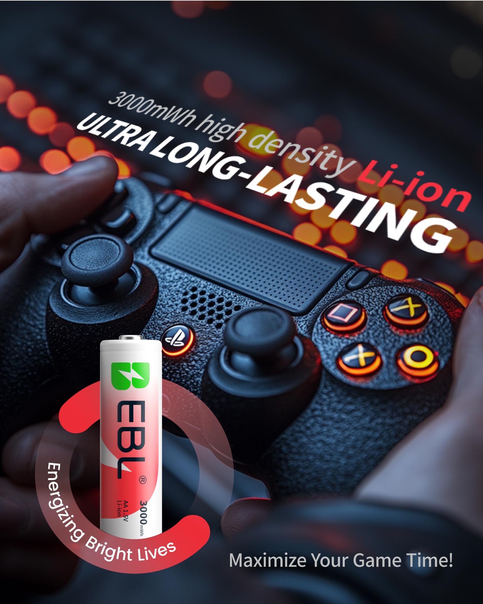 EBL 8 Pack 1.5V Lithium AA Rechargeable Batteries - Long Lasting Power for Cameras, Flashlights & Electronics - USB C Fast Charging Included