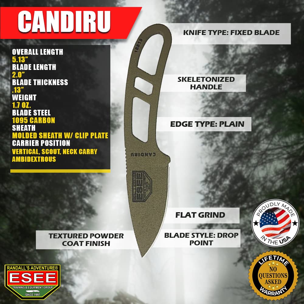 ESEE Authentic CAN-DE-KIT-E Survival Knife with Sheath & Clip Plate - Outdoor Camping, Hunting, Emergency Preparedness Gear for Wilderness Survival