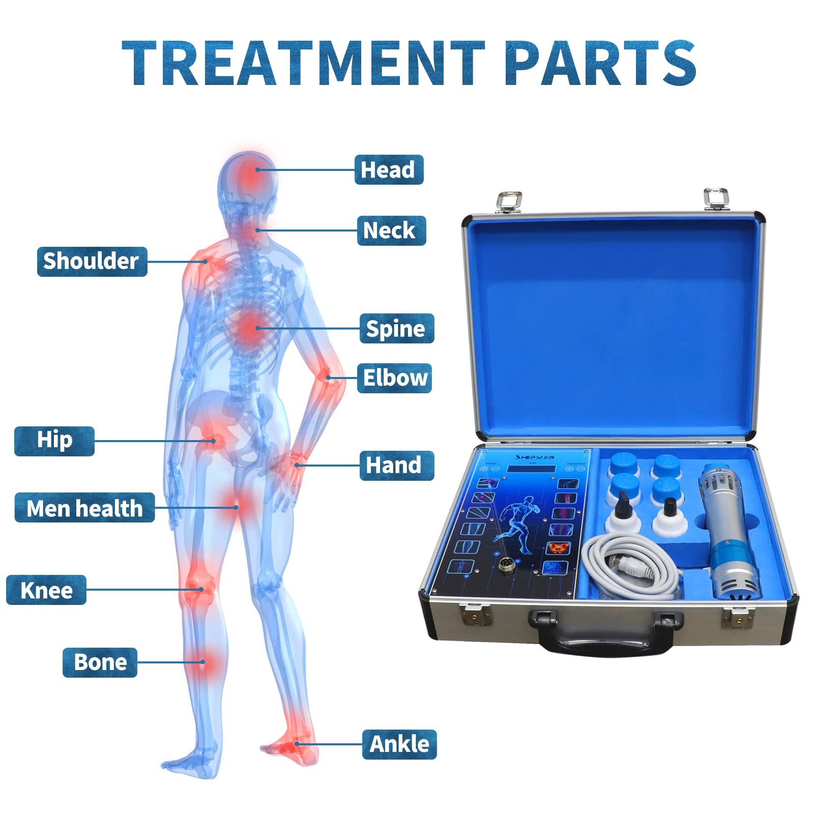 Shockwave Therapy Machine for Pain Relief - 7 Massage Heads for Deep Tissue Muscle Relaxation, Body Massager for Back, Neck, Shoulder & Leg Pain - Perfect for Home Use, Sports Recovery & Physical Therapy