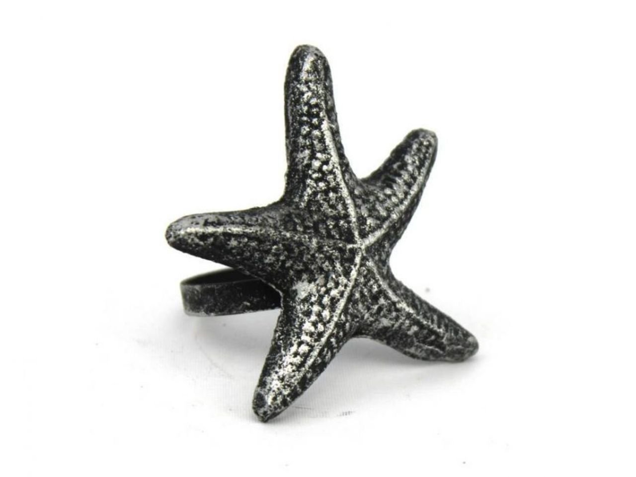 Hampton Nautical Cast Iron Starfish Napkin Ring - 3 Inch Antique Silver - Elegant Table Setting for Beach Weddings, Coastal Dining & Nautical Home Decor