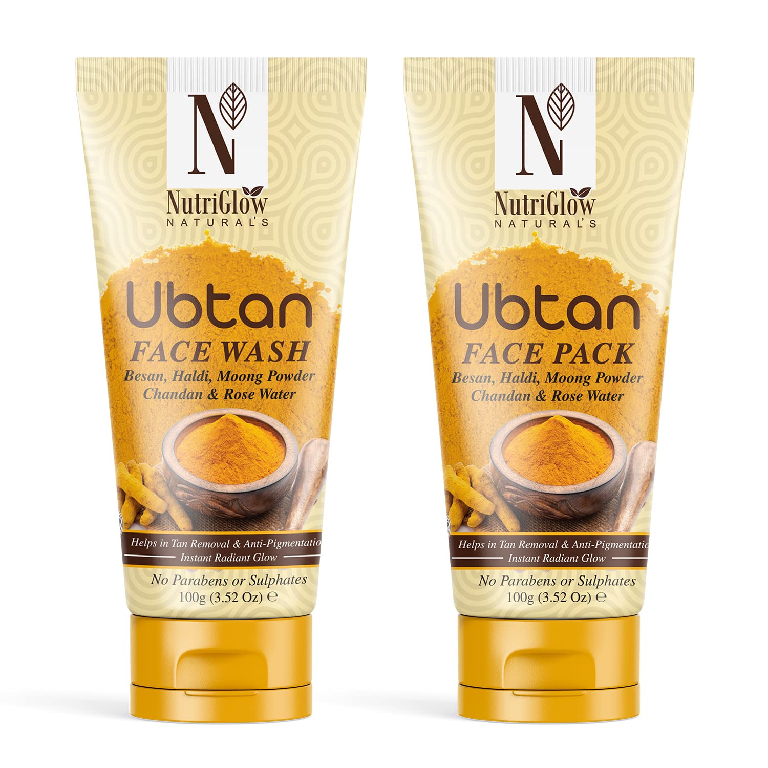 NutriGlow NATURAL'S Ubtan Face Wash & Face Pack Set (100g Each) for Radiant Glow - Natural Skincare for Daily Cleansing & Brightening - Perfect for Morning & Night Routine
