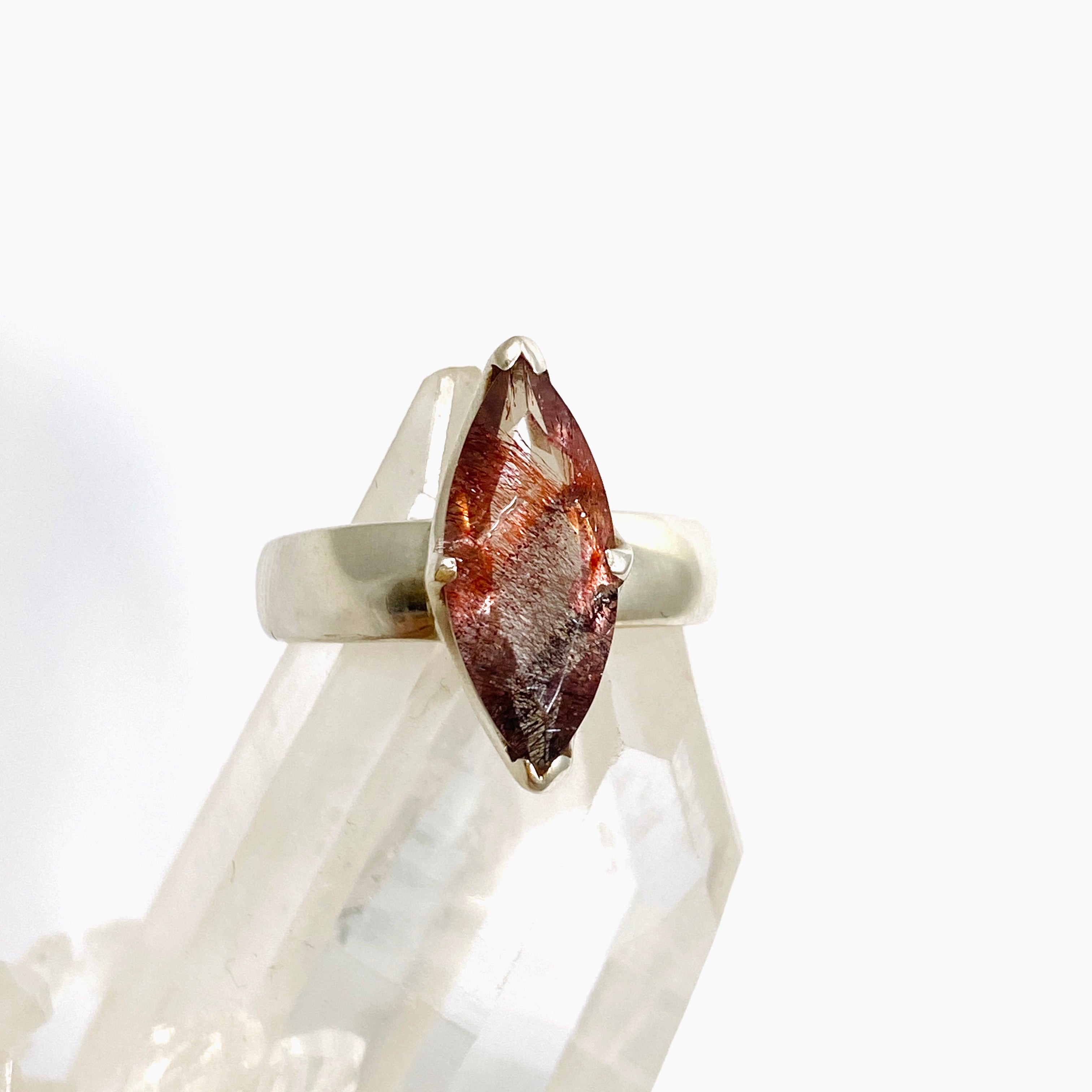 Lepidicrocite in Quartz Marquise Faceted Ring - Size 6 Natural Gemstone Jewelry for Women - Perfect for Engagement, Wedding & Special Occasions