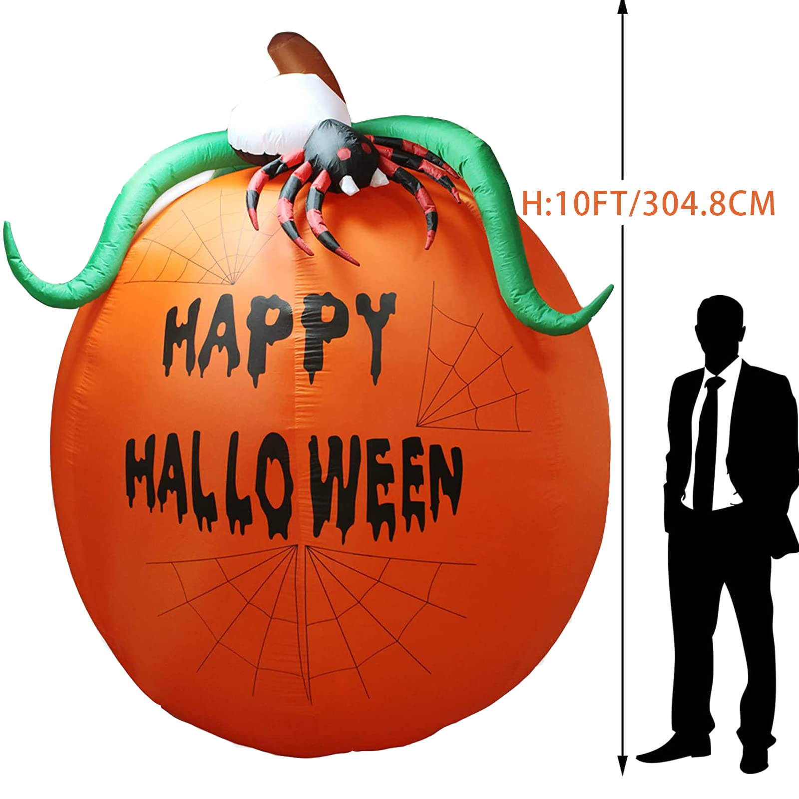 10ft Halloween Inflatable Pumpkin with LED Lights - Outdoor/Indoor Decor, Giant Spider Pumpkin Yard Inflatable for Holiday, Lawn, and Home Decoration | Perfect for Halloween Parties, Front Yard Displays & Spooky Night Lighting