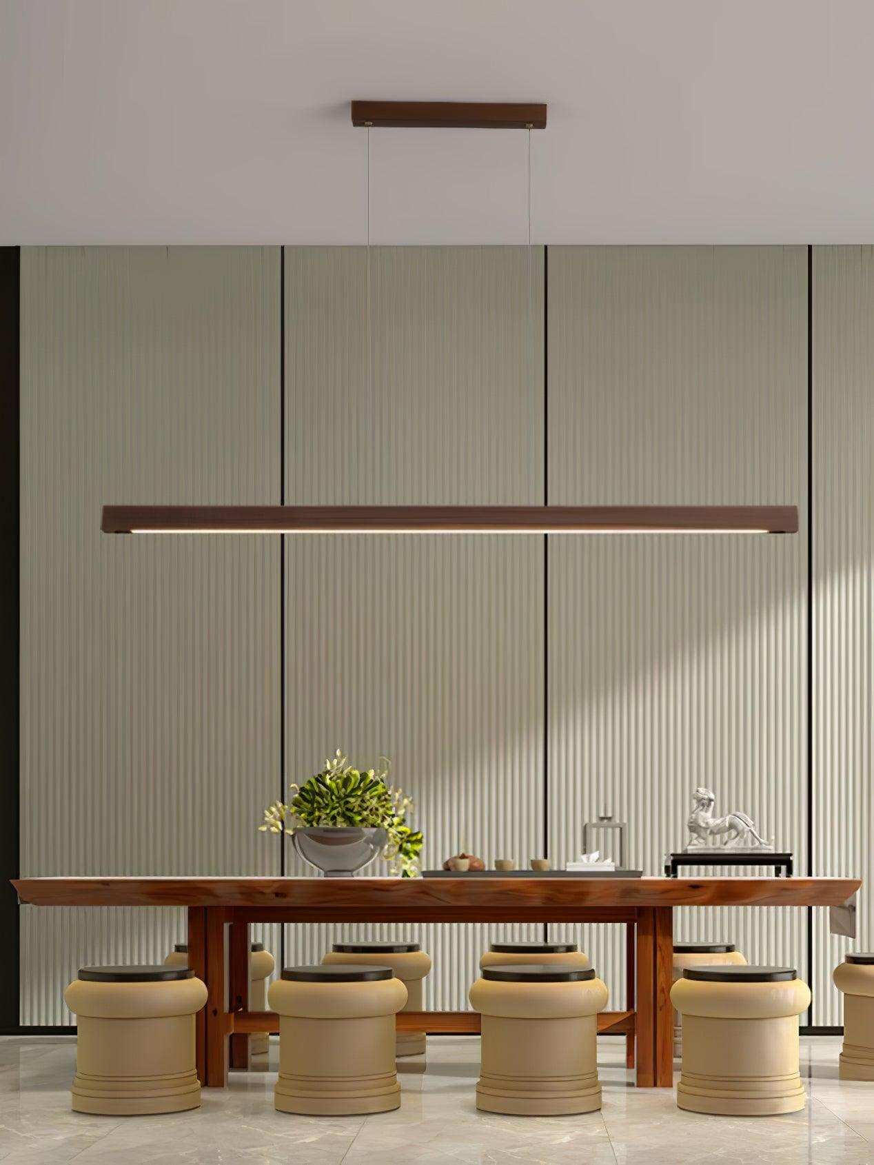 Modern Linear Wooden Pendant Light - Sleek Scandinavian Style Wood Chandelier for Kitchen Island, Dining Room & Living Room Lighting