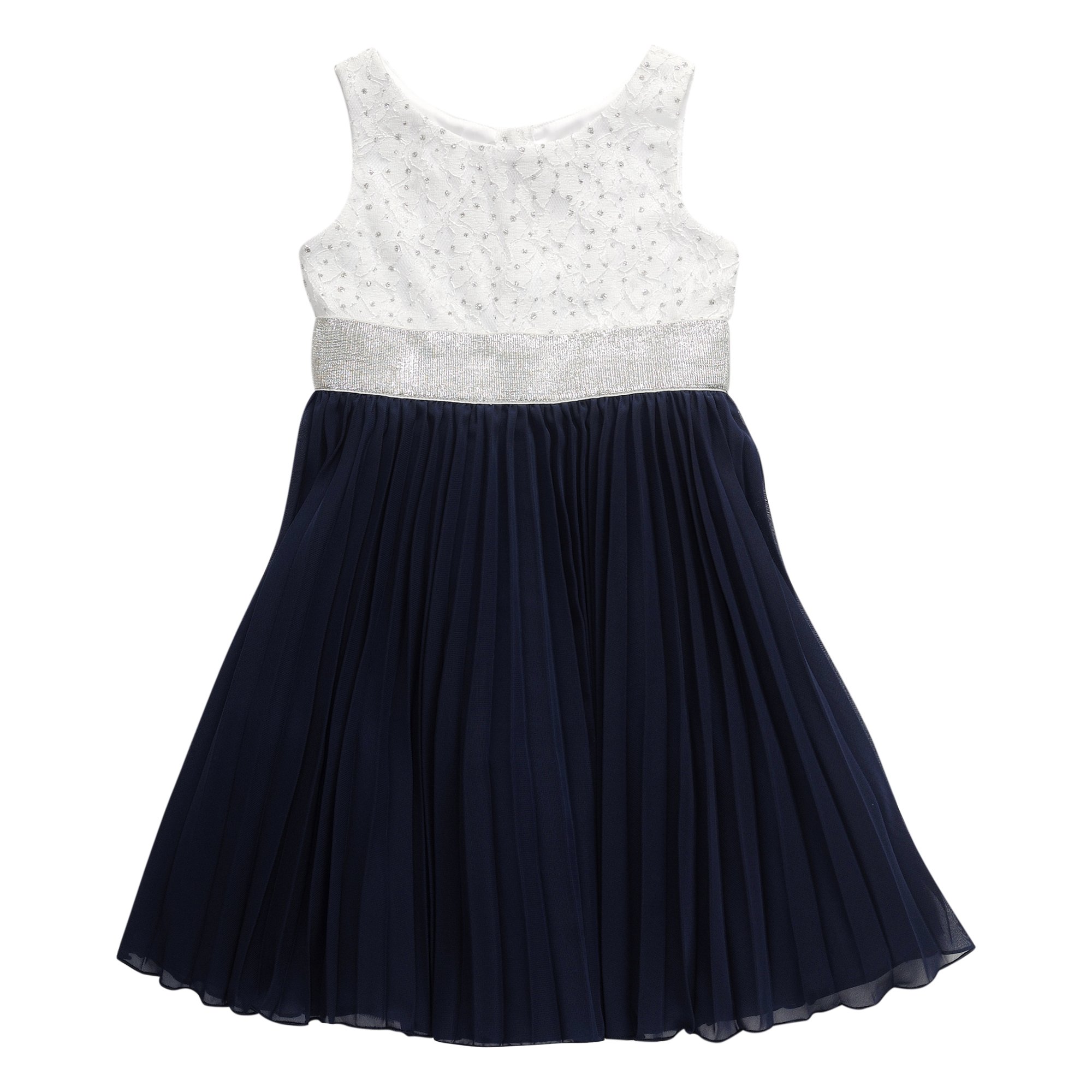 Emily West Girls' Big Sleeveless Crochet Lace to Chiffon Accordion Dress - Elegant Summer Party Outfit for Weddings, Photos & Special Occasions