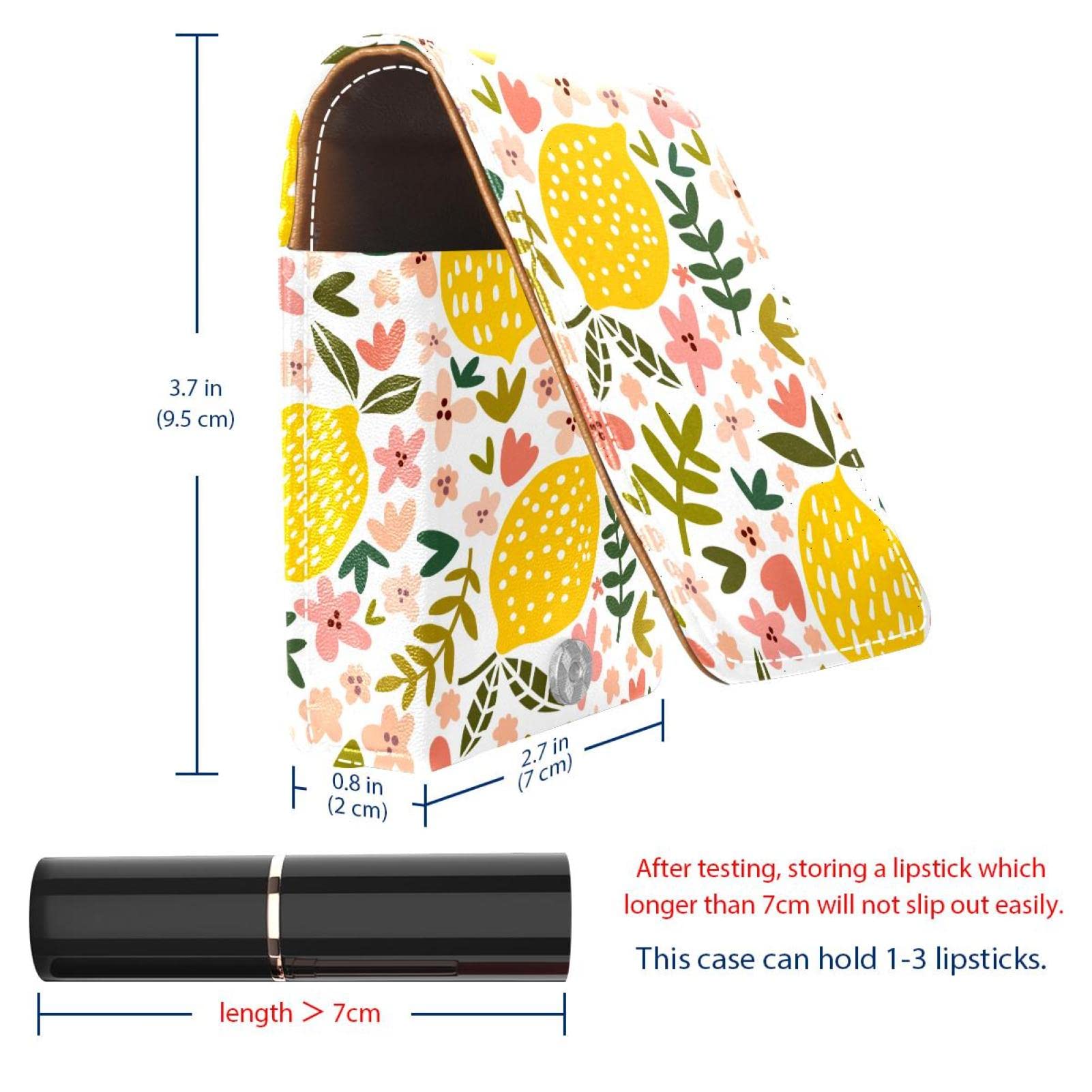 Personalized Lipstick Case - Portable Makeup Bag & Cosmetic Pouch Organizer with Cute Lemon Floral Pattern - Perfect for Travel, Gifts, and Daily Makeup Storage