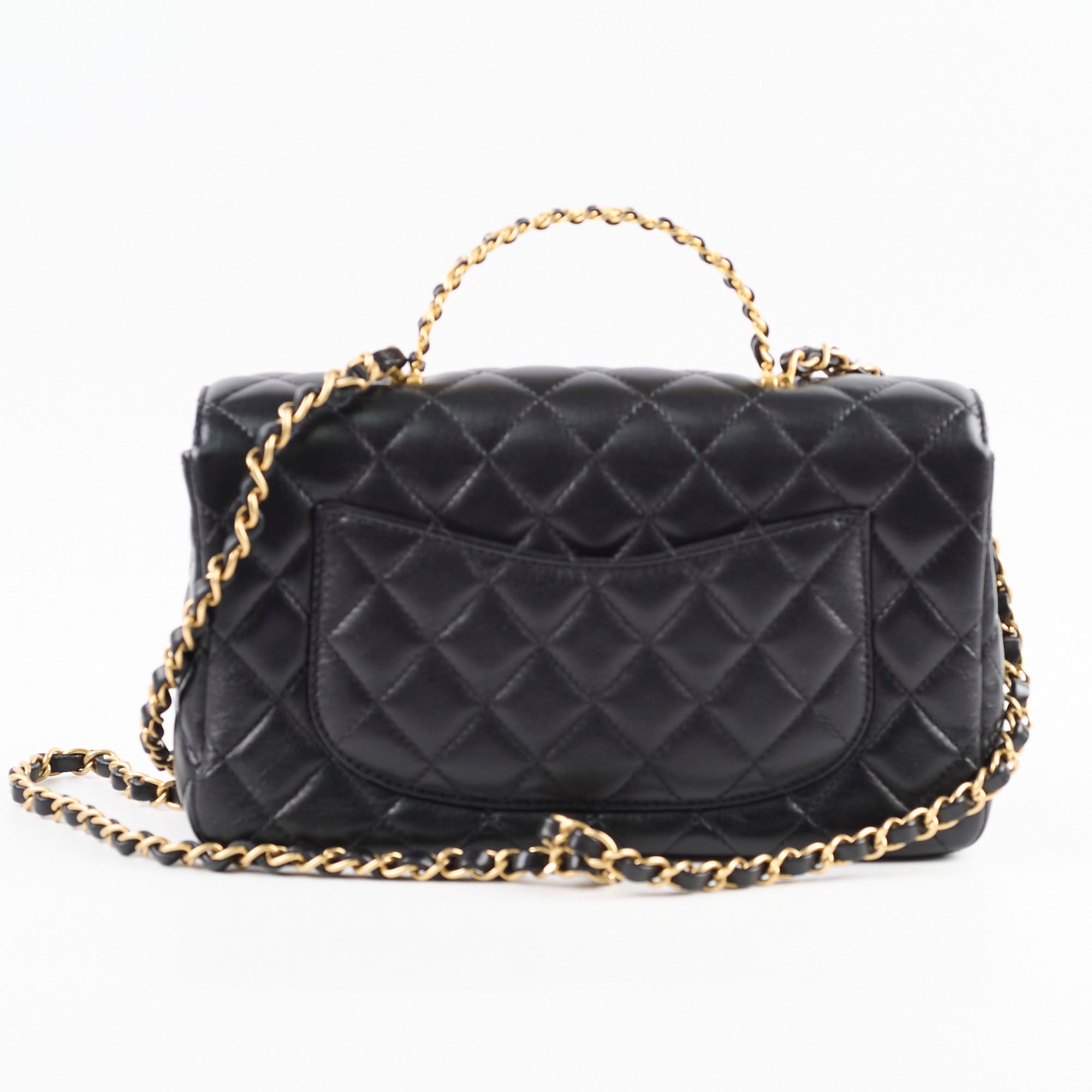 Chanel 2024 Seasonal Classic Flap Top Handle Bag - Genuine Lambskin Leather in Black | Luxury Designer Handbag for Women, Perfect for Evening Events & Special Occasions