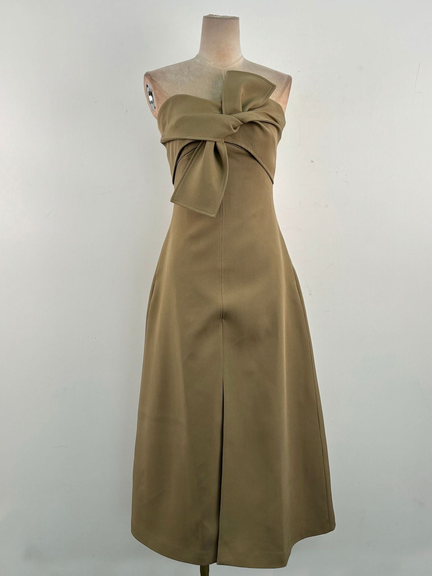 Alberta Bowknot Strapless Slit Midi Dress in Grey Green - Elegant Cocktail Party & Evening Wear for Women