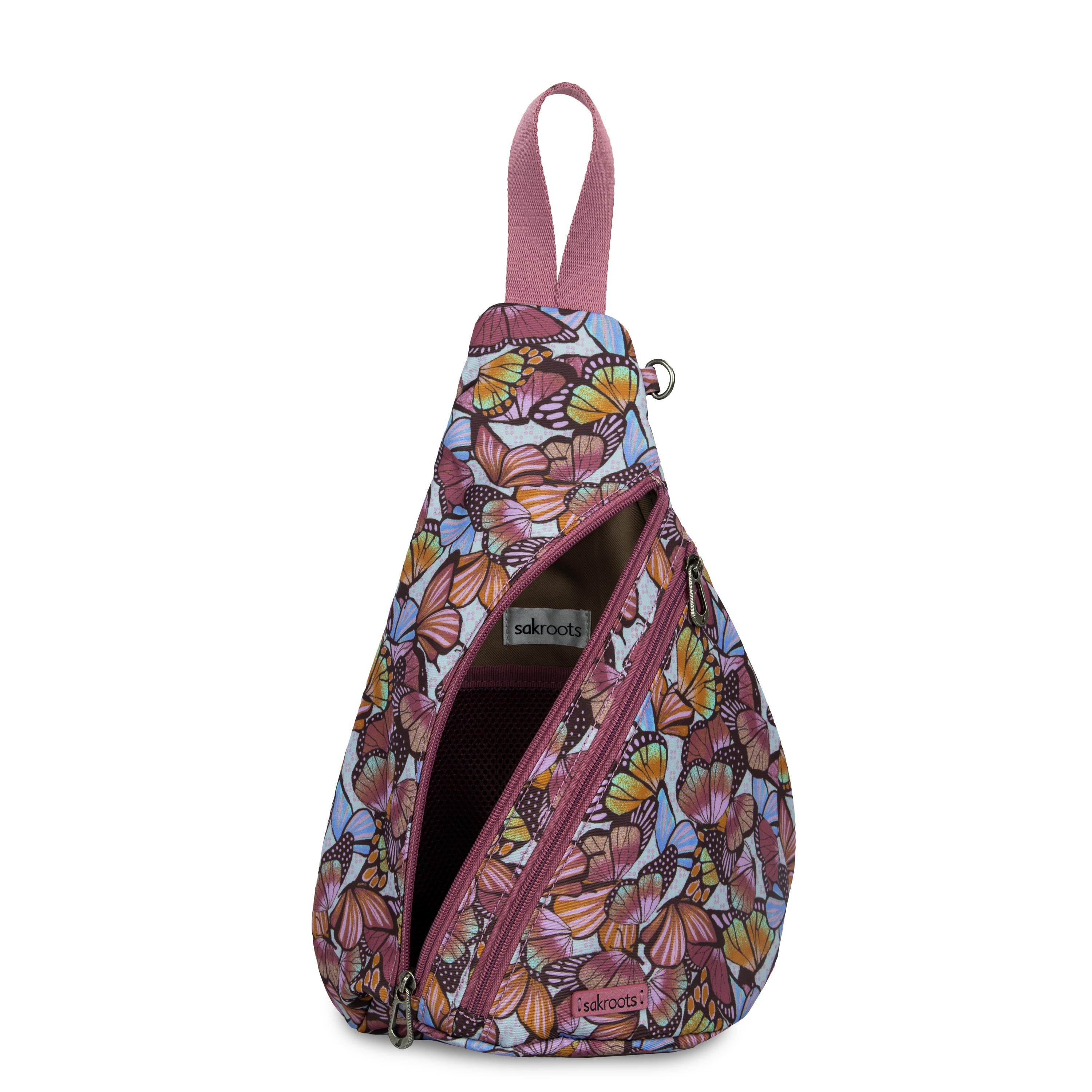 Eco-Friendly On The Go Sling Backpack - Mulberry Butterfly Bloom Print, Lightweight & Durable for Travel, Hiking & Daily Commute