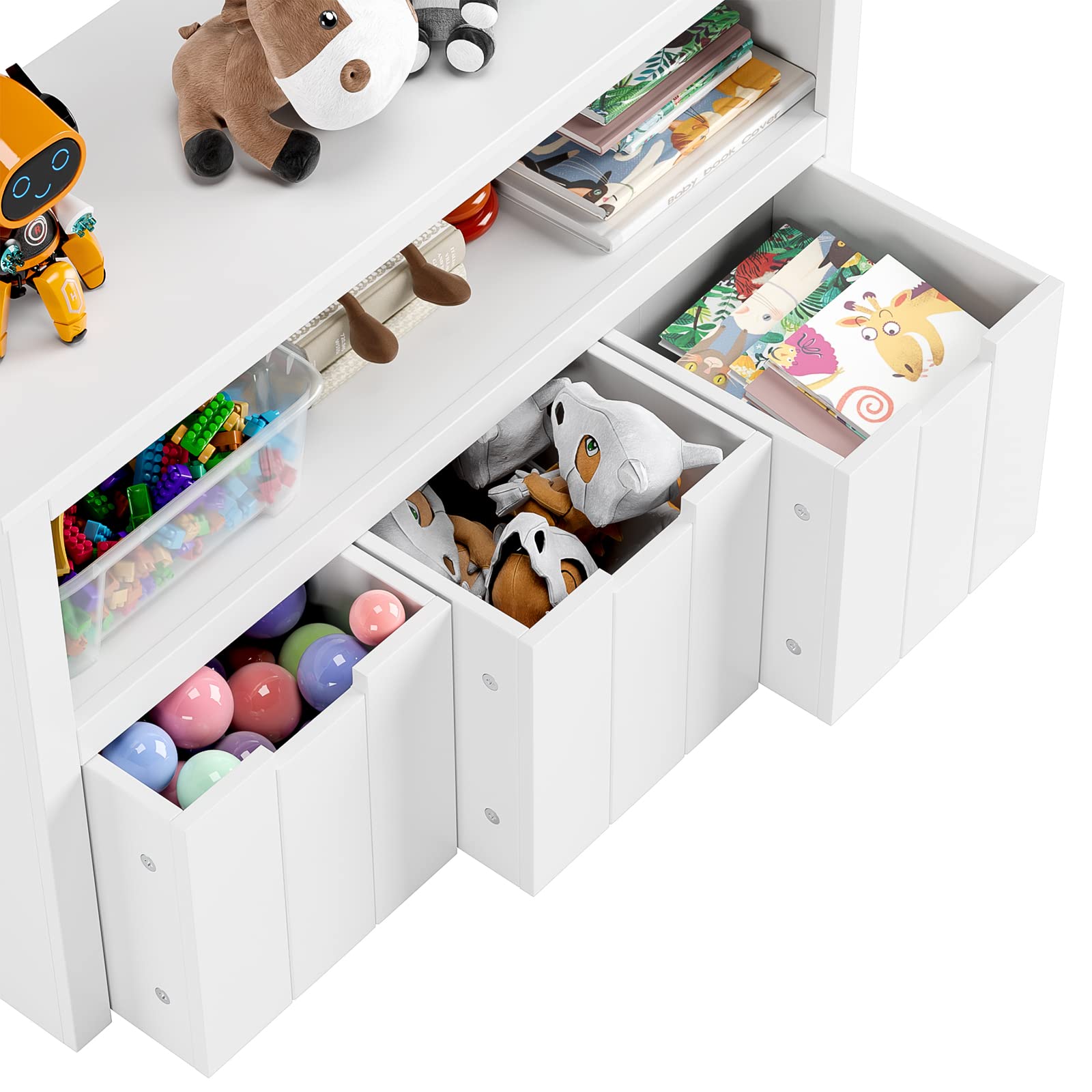 Toy Storage Cabinet with 3 Drawers & Bookshelf - Playroom Organizer for Kids Toys & Books