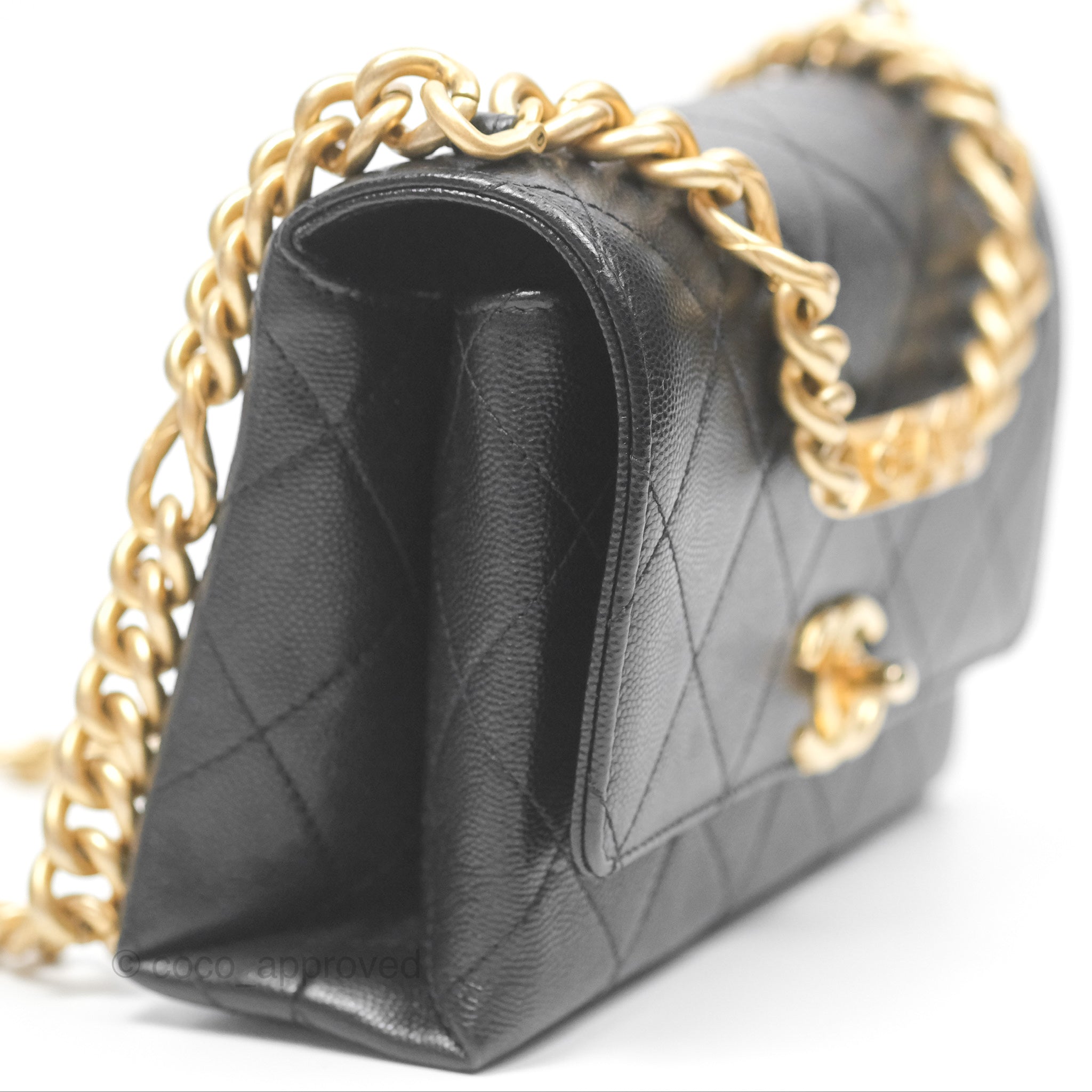 Chanel Quilted Caviar Leather Bracelet On Chain Flap Bag - Black with Aged Gold Hardware - Perfect for Evening Events, Parties & Luxury Fashion Accessories