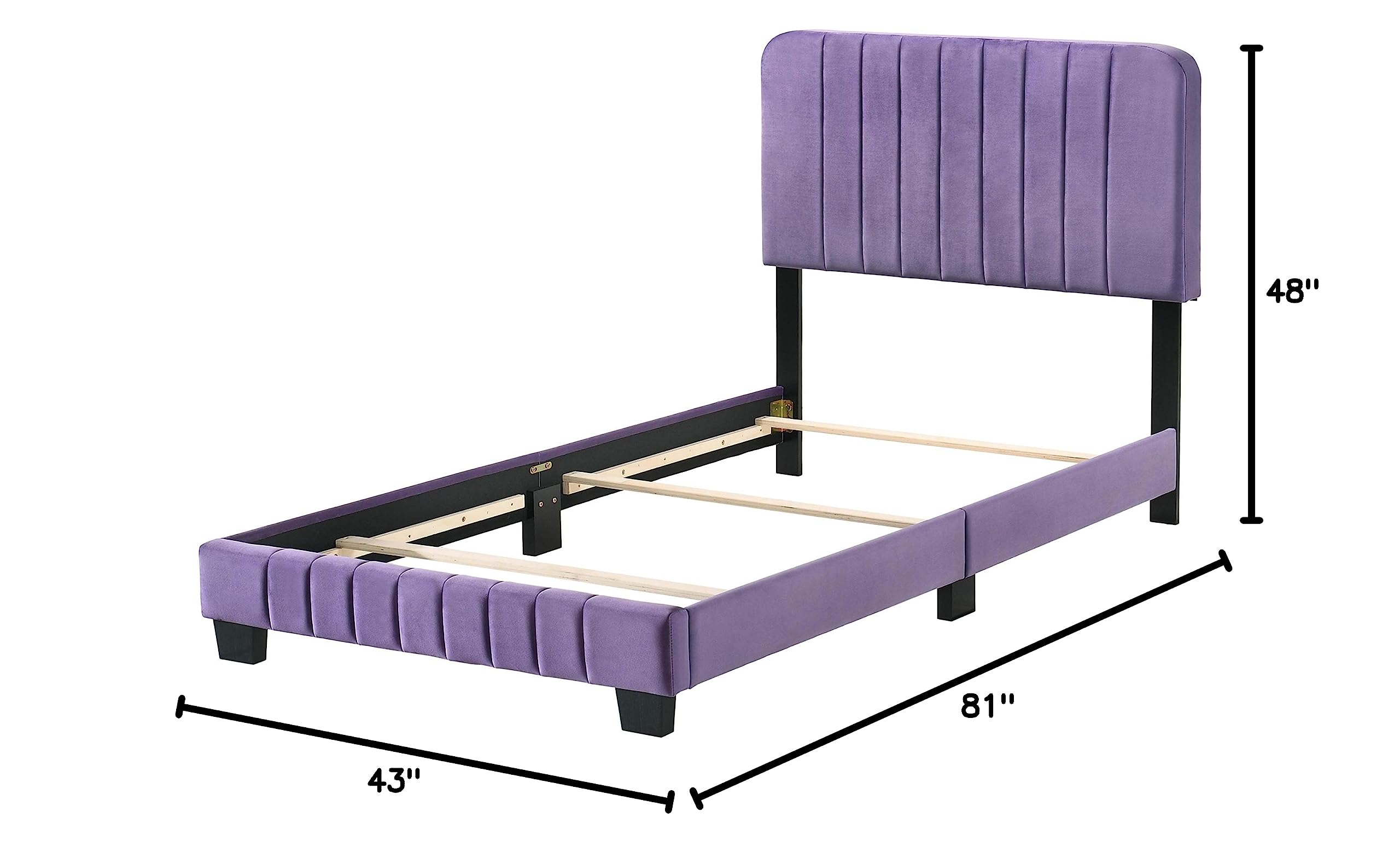 Glory Furniture Lodi Velvet Upholstered Twin Bed in Purple - Luxurious Velvet Bed Frame for Kids & Teens Bedroom, Guest Room & Dorm Decor