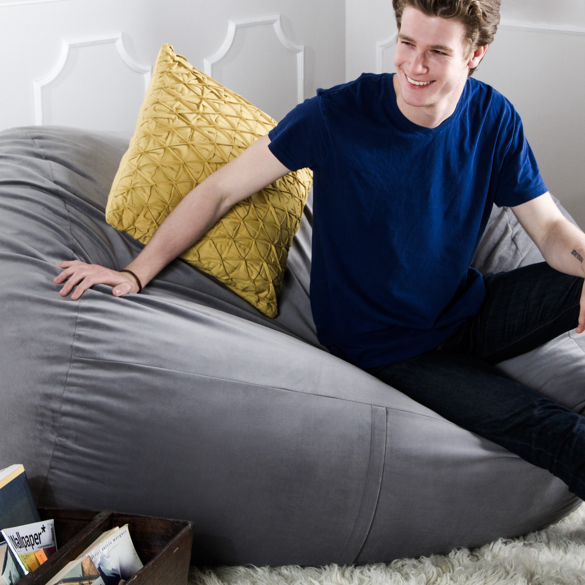 Jaxx Lounger 5.5 Foot Large Bean Bag Chair - Soft Velvet Twill Fabric, Black - Perfect for Living Room, Game Room & Dorm Relaxation